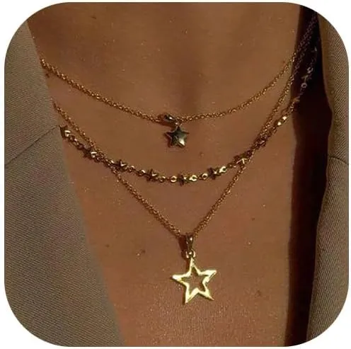 Star Necklace Stackable Necklaces for Women Dainty Gold Star CNecklace Layered Gold Necklaces Trendy Star Jewelry Gifts for Women Friends