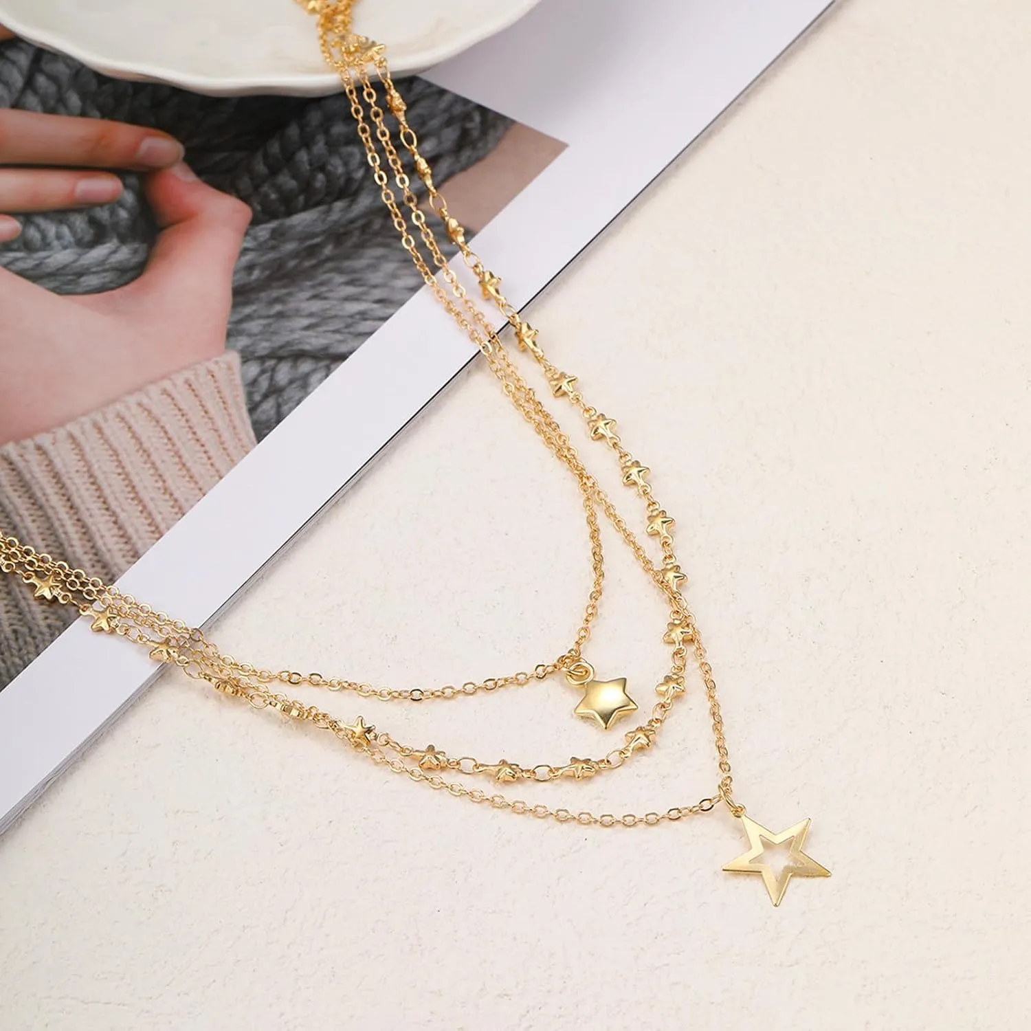 Star Necklace Stackable Necklaces for Women Dainty Gold Star CNecklace Layered Gold Necklaces Trendy Star Jewelry Gifts for Women Friends