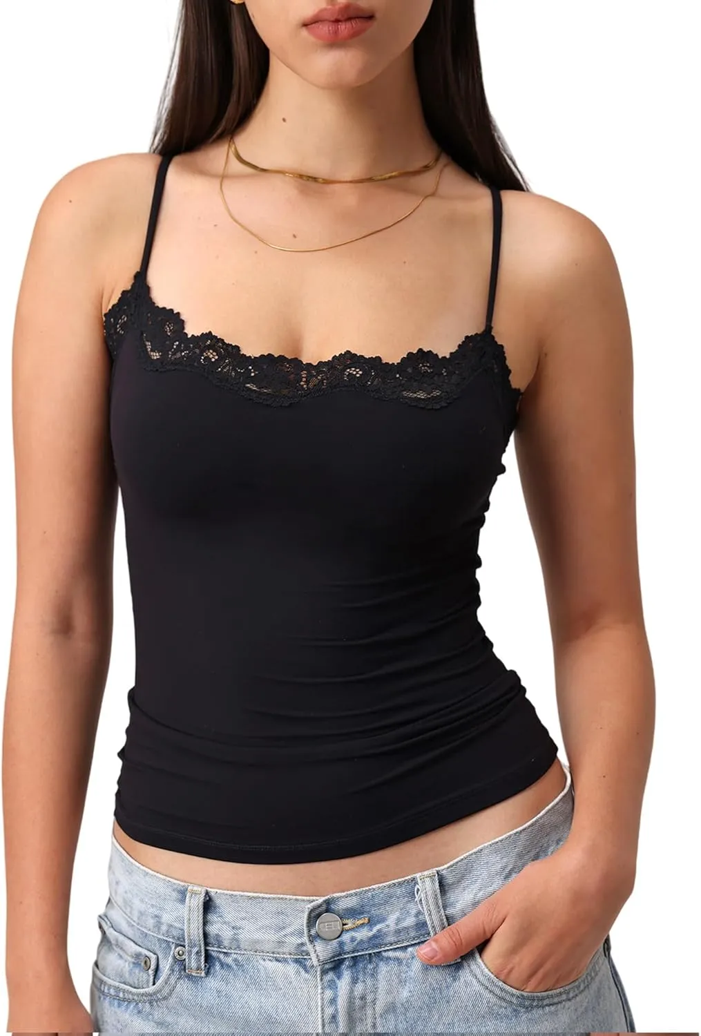 Starrylion Padded Lace Cami Top Double Lined Sexy Tank Top Spaghetti Strap Club Party Shirt