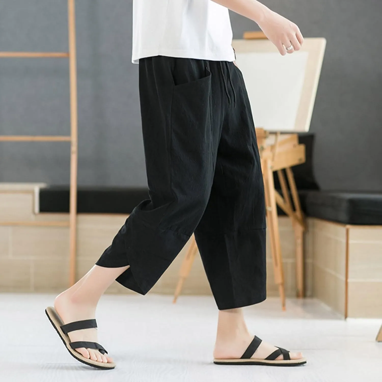 Summer Cropped Trousers Men's Thin Casual Pants Loose Large Size Harem Pants Beach Shorts. Sport Pants