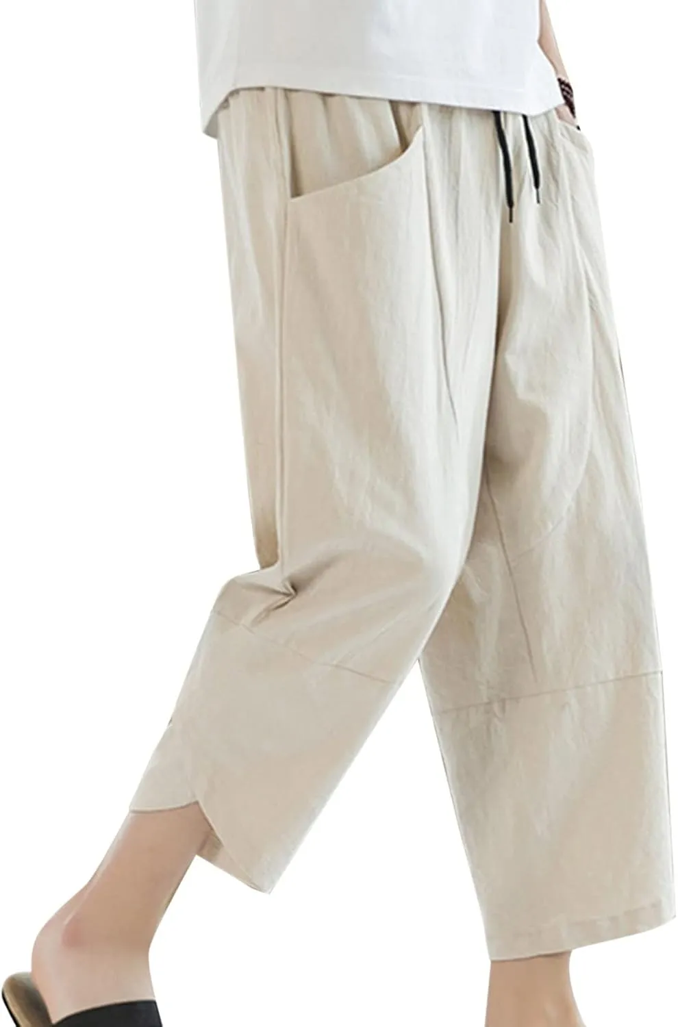 Summer Cropped Trousers Men's Thin Casual Pants Loose Large Size Harem Pants Beach Shorts. Sport Pants