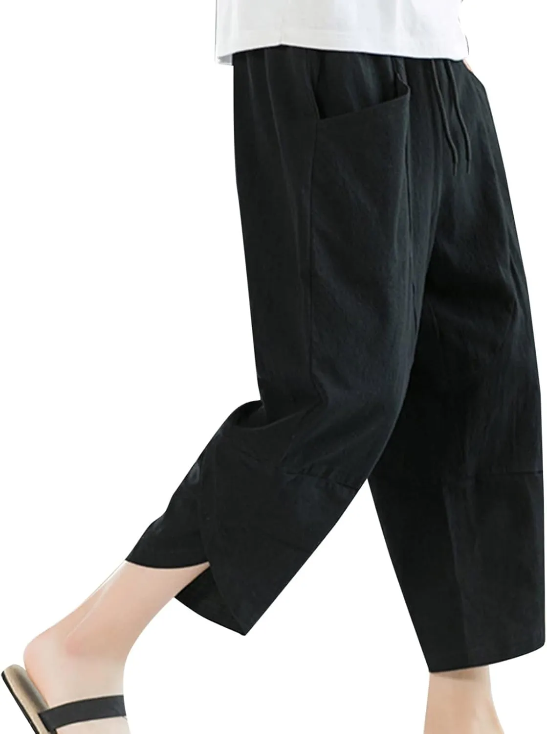 Summer Cropped Trousers Men's Thin Casual Pants Loose Large Size Harem Pants Beach Shorts. Sport Pants
