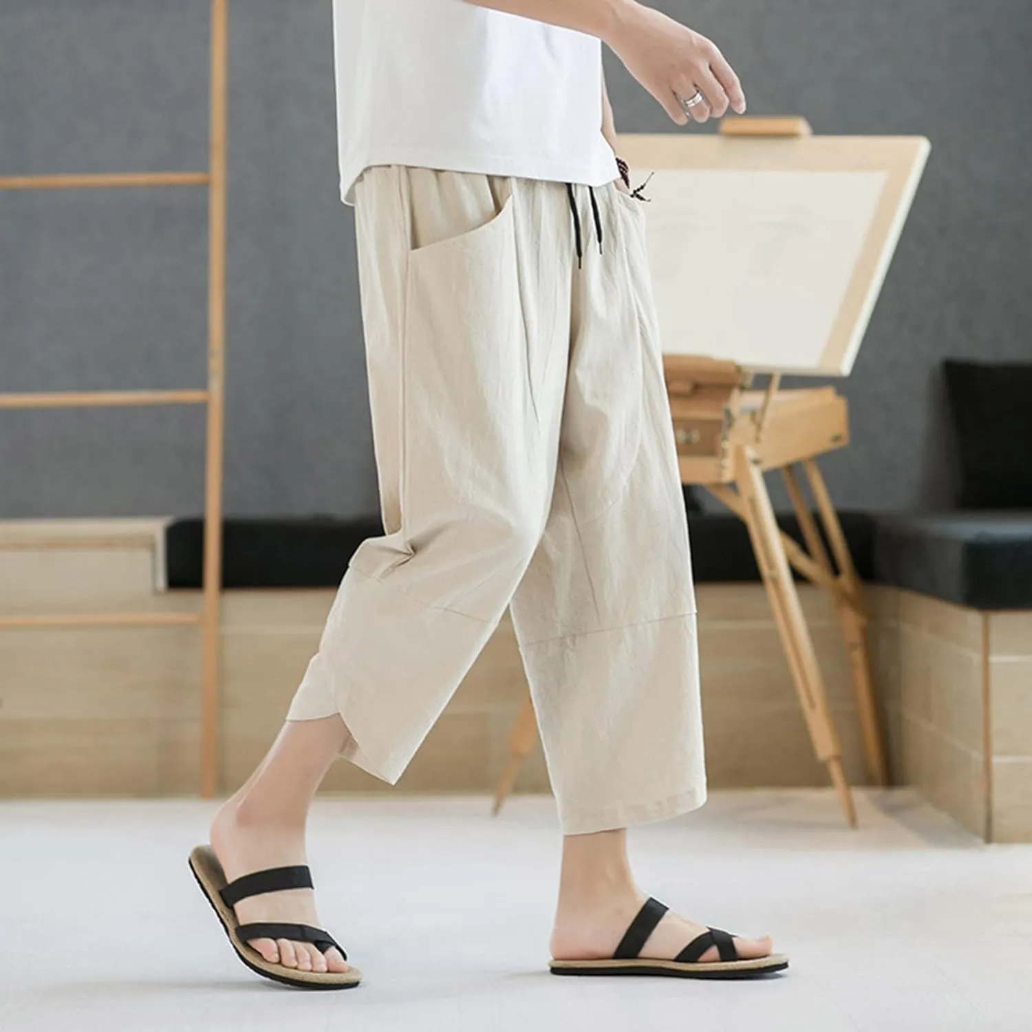 Summer Cropped Trousers Men's Thin Casual Pants Loose Large Size Harem Pants Beach Shorts. Sport Pants