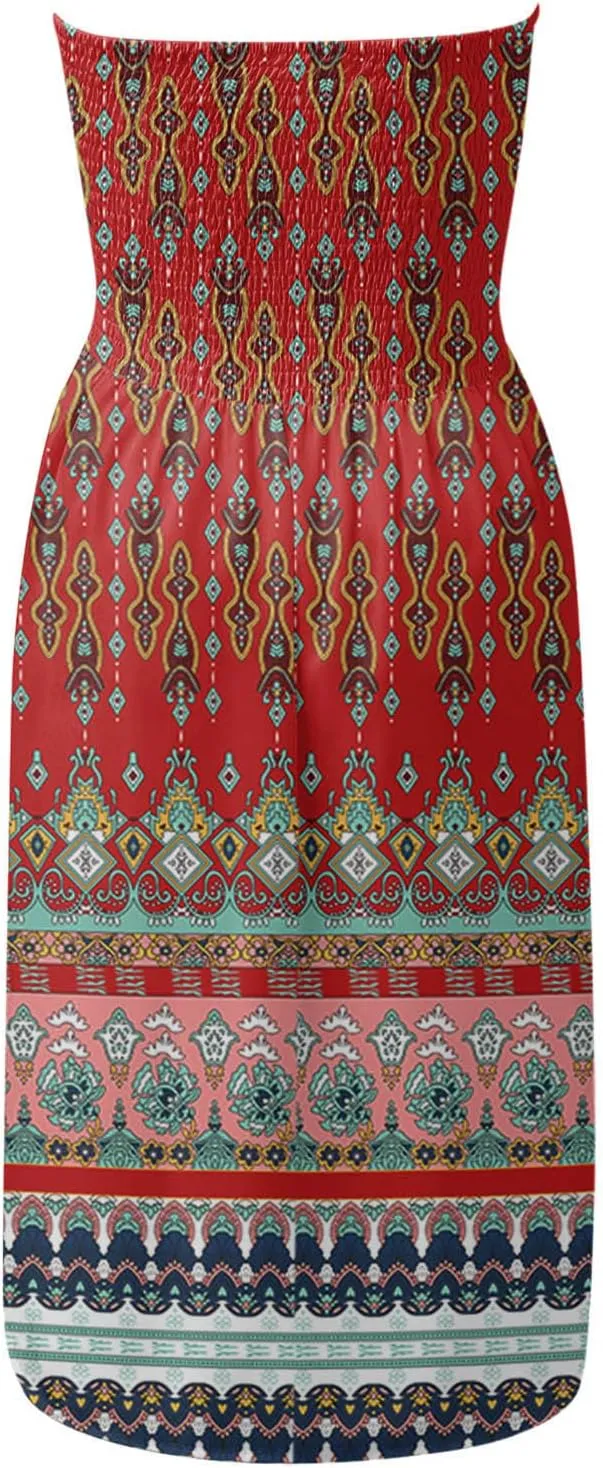 Summer Dress for Women Beach Boho Strapless Cover Ups Off Shoulder Floral Sundresses Off The Shoulder Dresses for Women