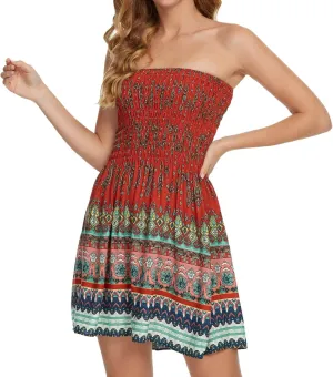 Summer Dress for Women Beach Boho Strapless Cover Ups Off Shoulder Floral Sundresses Off The Shoulder Dresses for Women