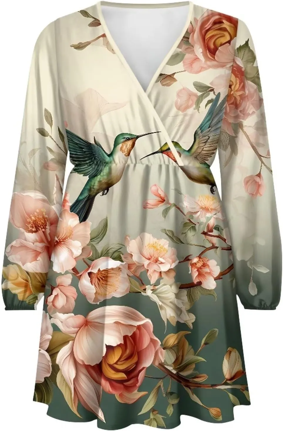 Summer Dress Mini Dress Deep V Neck Long Sleeve Dress Short Jumpsuits for Party Beach Cocktail