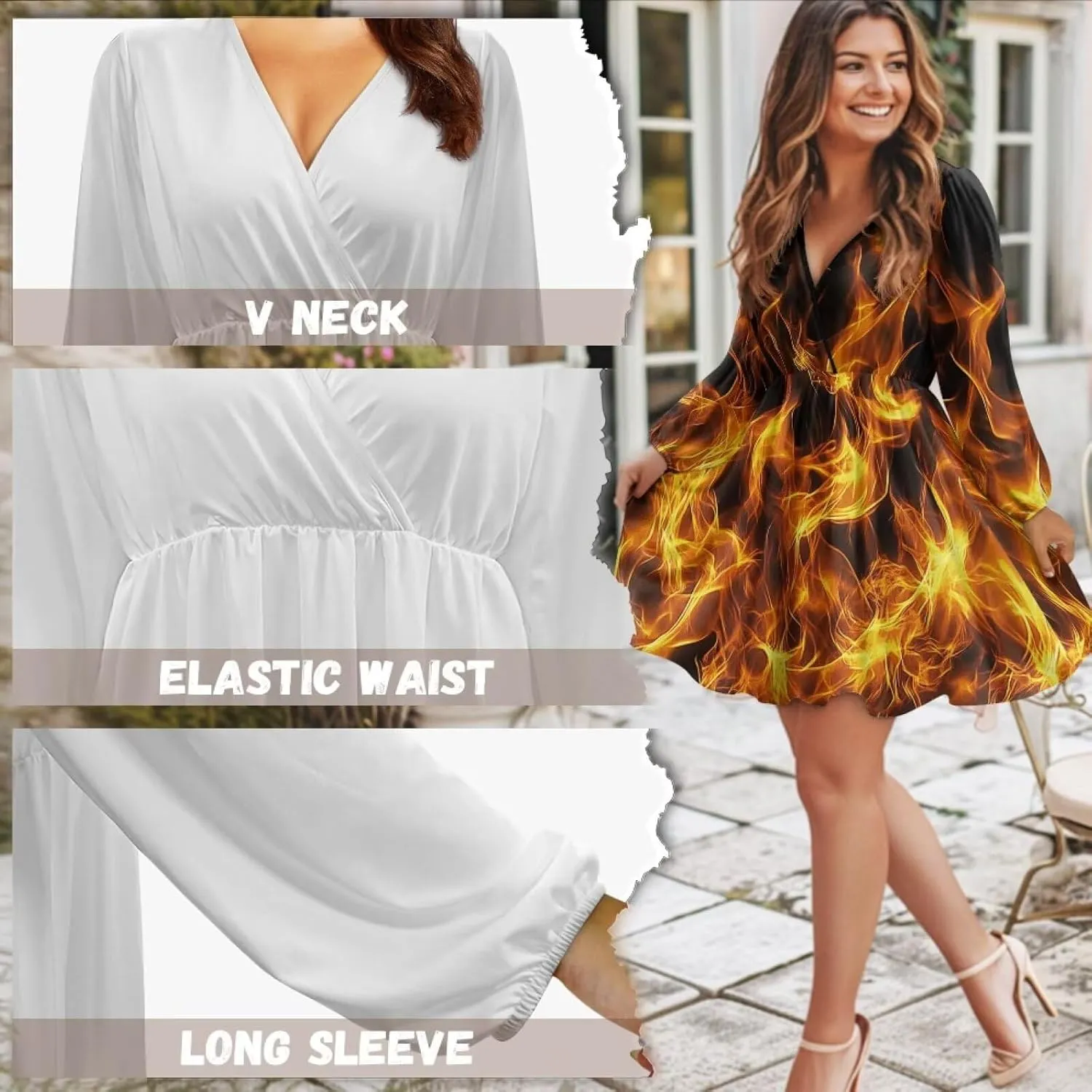 Summer Dress Mini Dress Deep V Neck Long Sleeve Dress Short Jumpsuits for Party Beach Cocktail