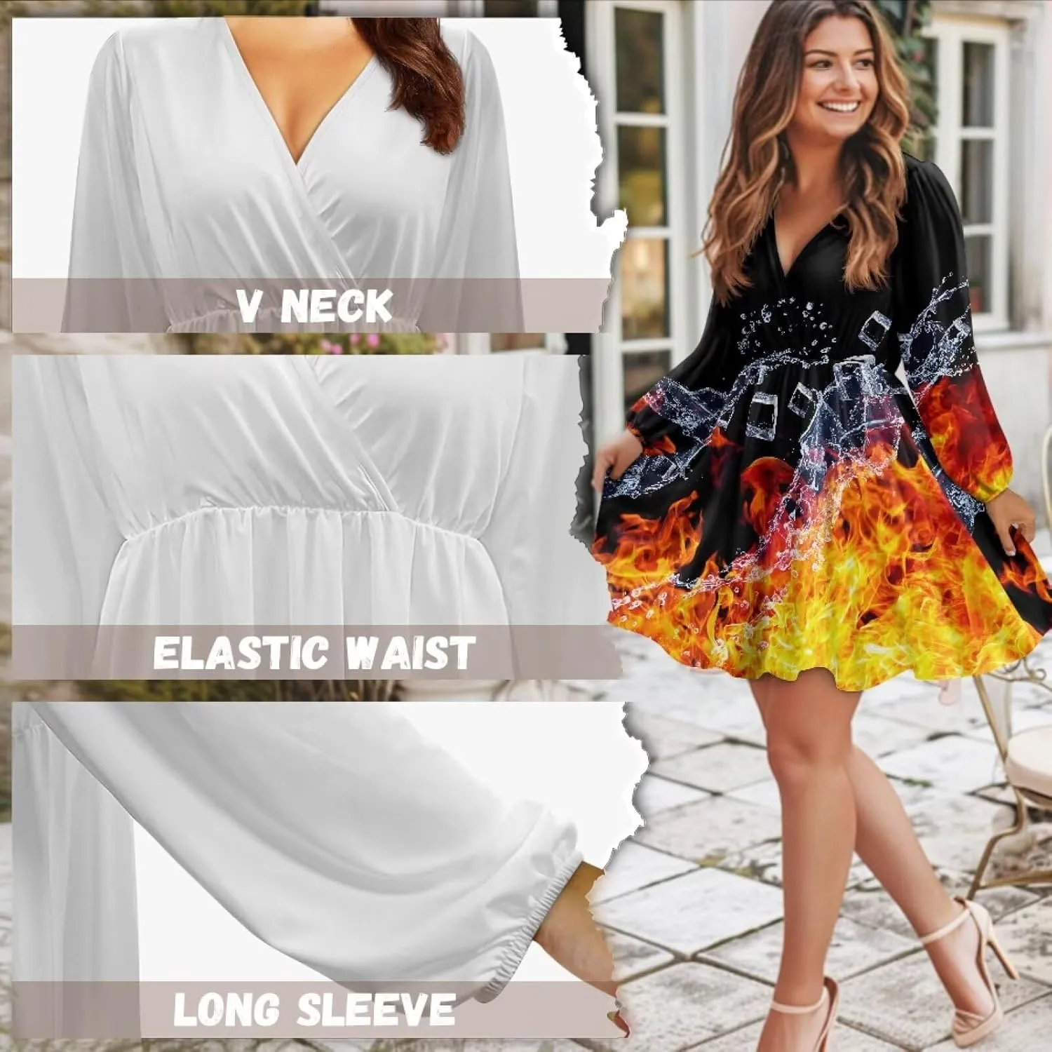 Summer Dress Mini Dress Deep V Neck Long Sleeve Dress Short Jumpsuits for Party Beach Cocktail