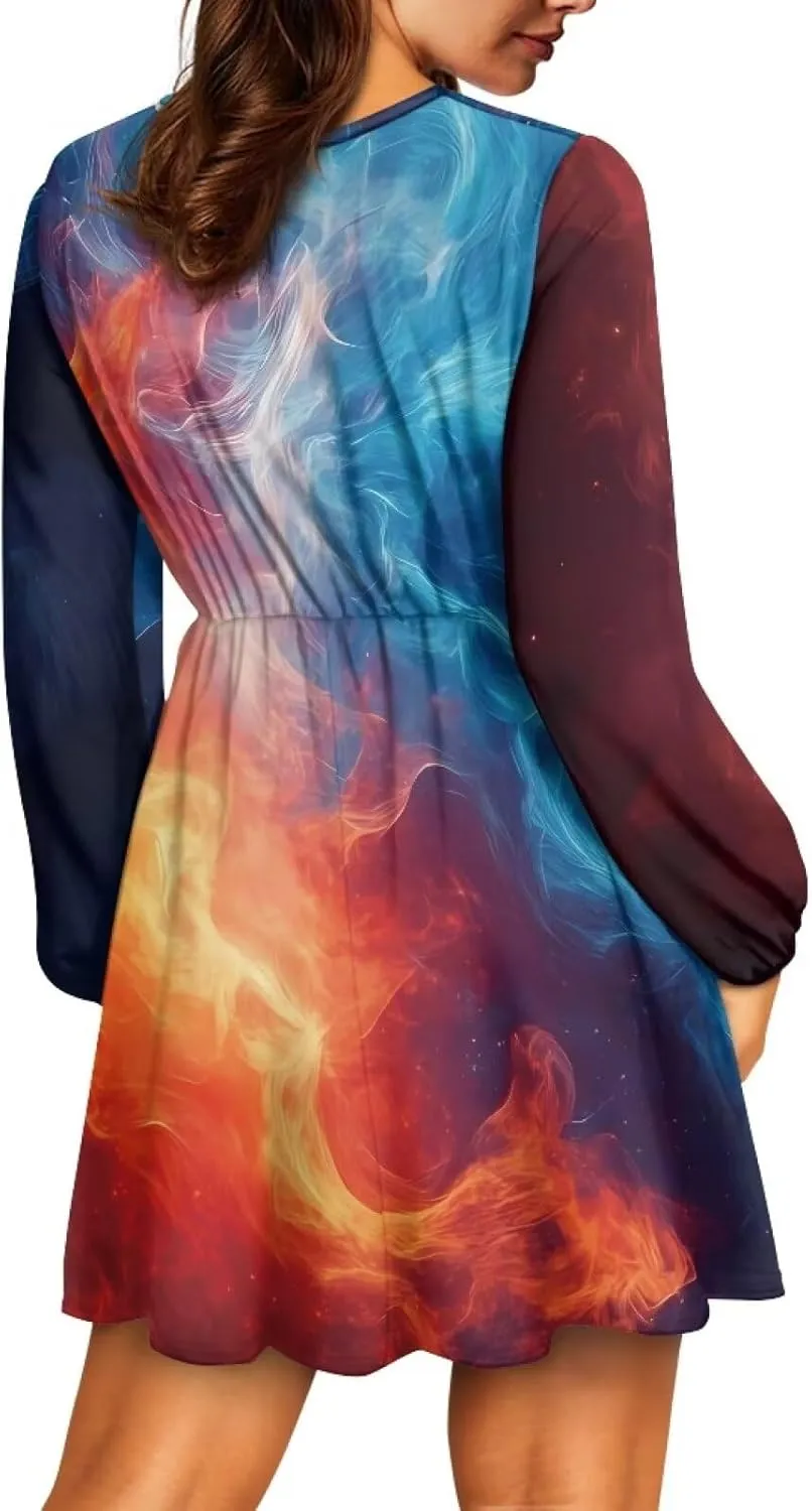 Summer Dress Mini Dress Deep V Neck Long Sleeve Dress Short Jumpsuits for Party Beach Cocktail