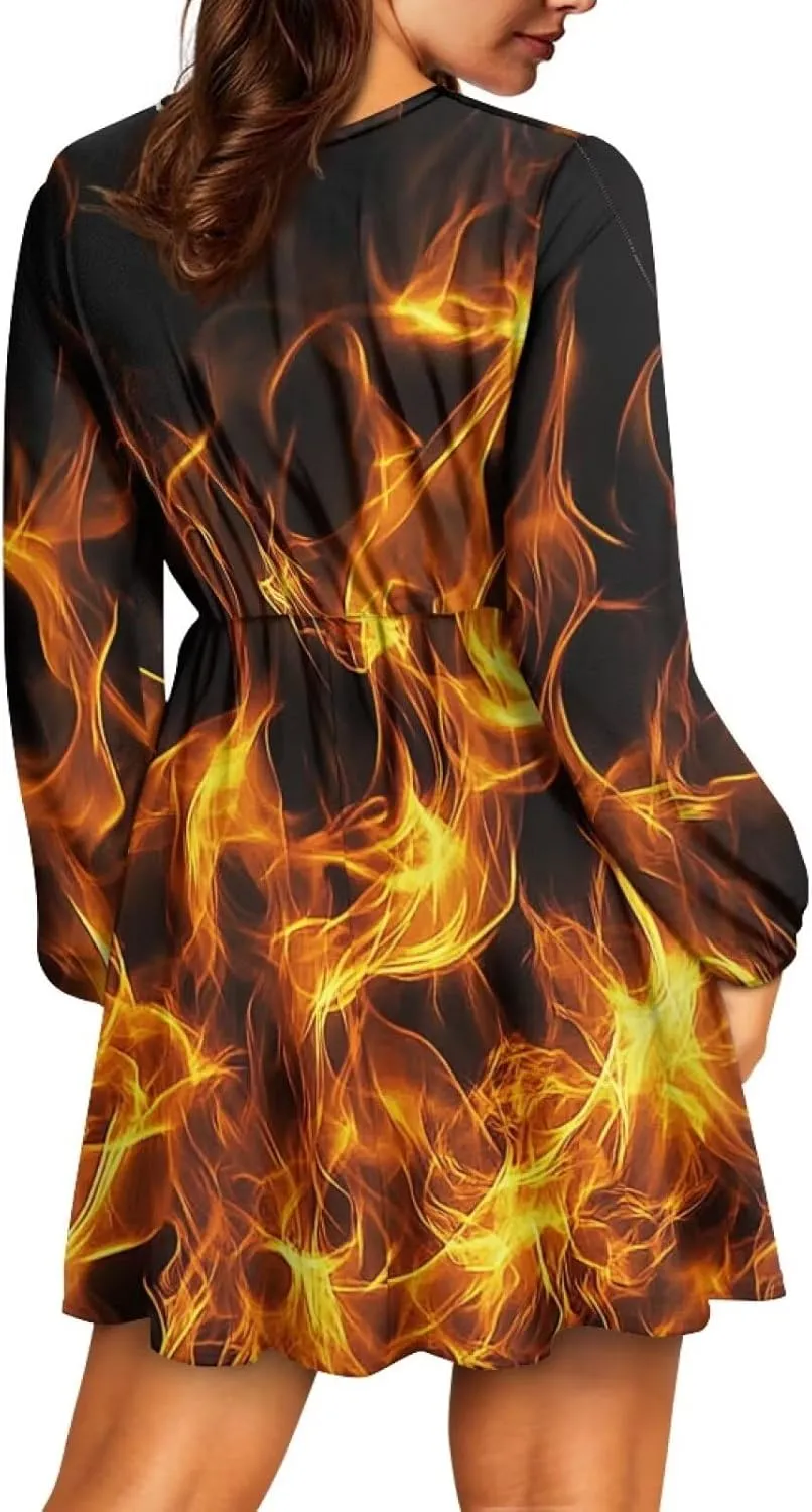 Summer Dress Mini Dress Deep V Neck Long Sleeve Dress Short Jumpsuits for Party Beach Cocktail