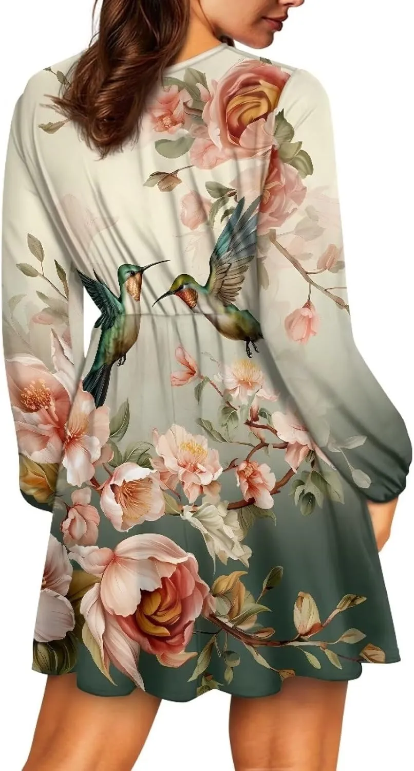 Summer Dress Mini Dress Deep V Neck Long Sleeve Dress Short Jumpsuits for Party Beach Cocktail