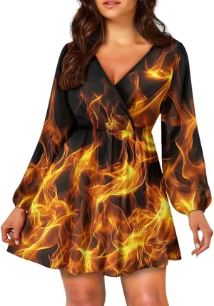 Summer Dress Mini Dress Deep V Neck Long Sleeve Dress Short Jumpsuits for Party Beach Cocktail
