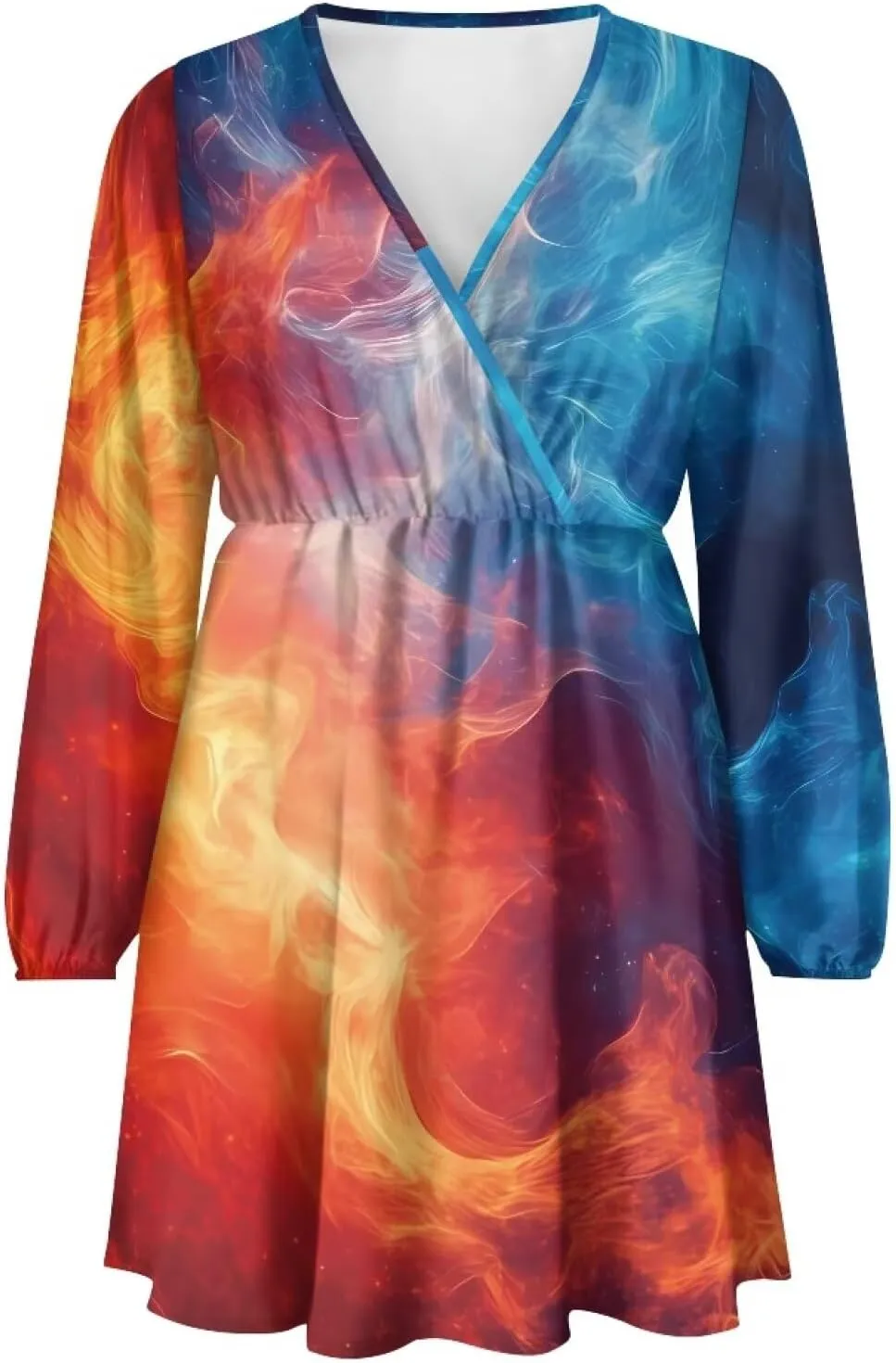 Summer Dress Mini Dress Deep V Neck Long Sleeve Dress Short Jumpsuits for Party Beach Cocktail