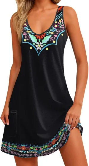 Summer Dresses for Women 2025 Casual Plus Size V Neck Sundresses for Women Beach Sleeveless Tank Dress Short