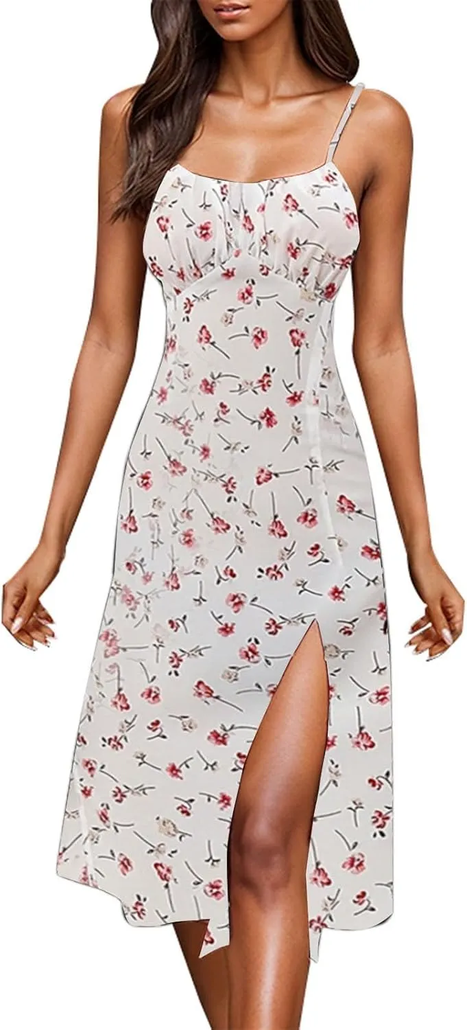 Summer Dresses for Women 2025 Polka Dot Dress Midi Dress Spaghetti Strap Slit Sundress Beach Vacation Clothes
