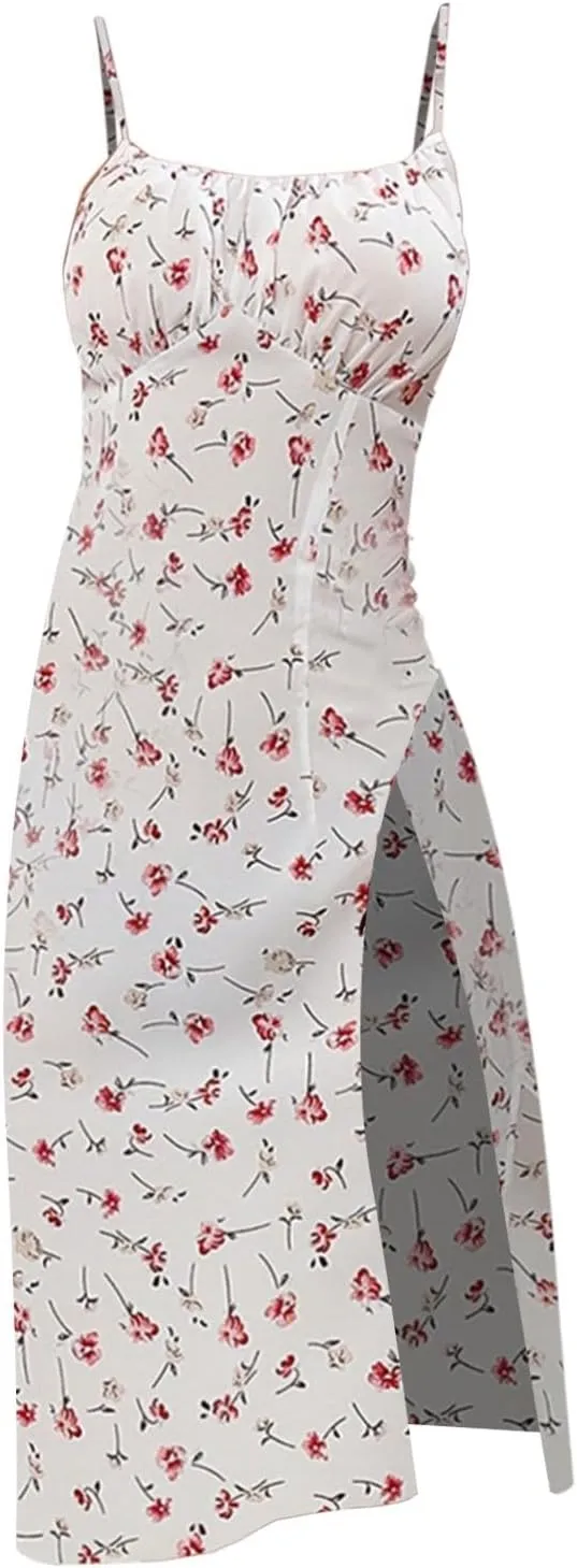 Summer Dresses for Women 2025 Polka Dot Dress Midi Dress Spaghetti Strap Slit Sundress Beach Vacation Clothes
