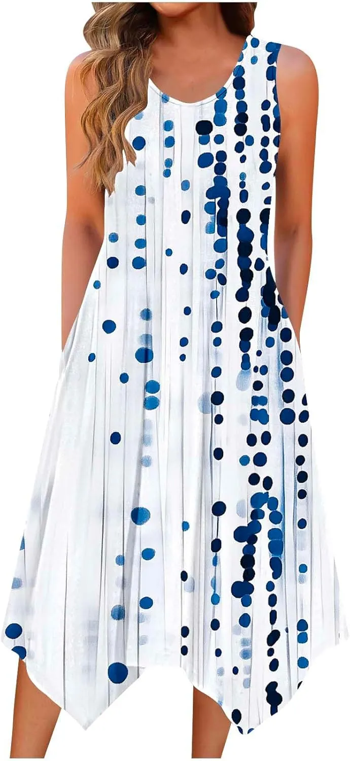 Summer Dresses for Women 2025 Sleeveless Floral Midi Dress Casual Tank Dress Loose Flowy Beach Dress with Pockets