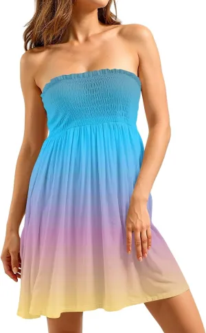 Summer Dresses for Women 2025 Smocked Tube Dress Sexy Off Shoulder Sleeveless Strapless Sundresses Beach Cover Ups