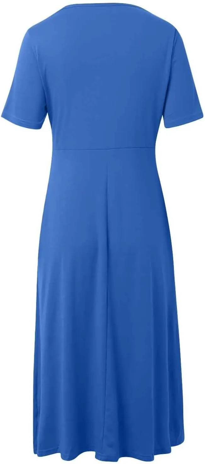 Summer Dresses for Women 2025 Vacation V Neck Short Sleeve Criss Cross Wrap Maxi Dress Flowy Beach Sundress with Pockets
