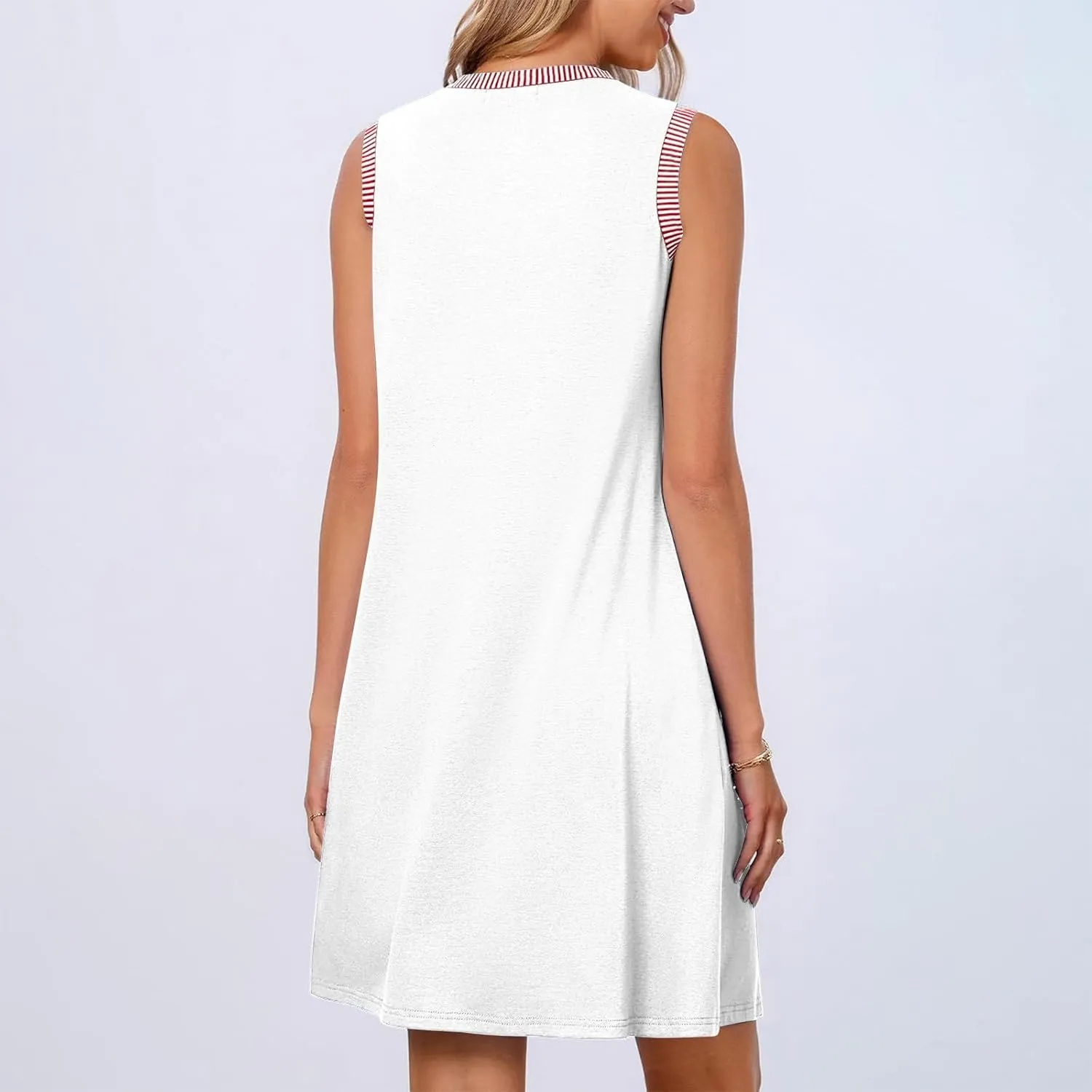Summer Dresses for Women Casual Crewneck Sleeveless Tank Dress Beach Loose Fit Coverup Mini Sundress Vacation