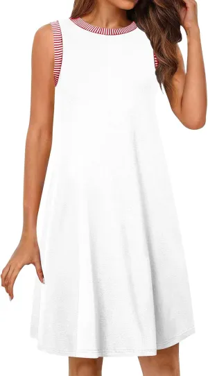 Summer Dresses for Women Casual Crewneck Sleeveless Tank Dress Beach Loose Fit Coverup Mini Sundress Vacation