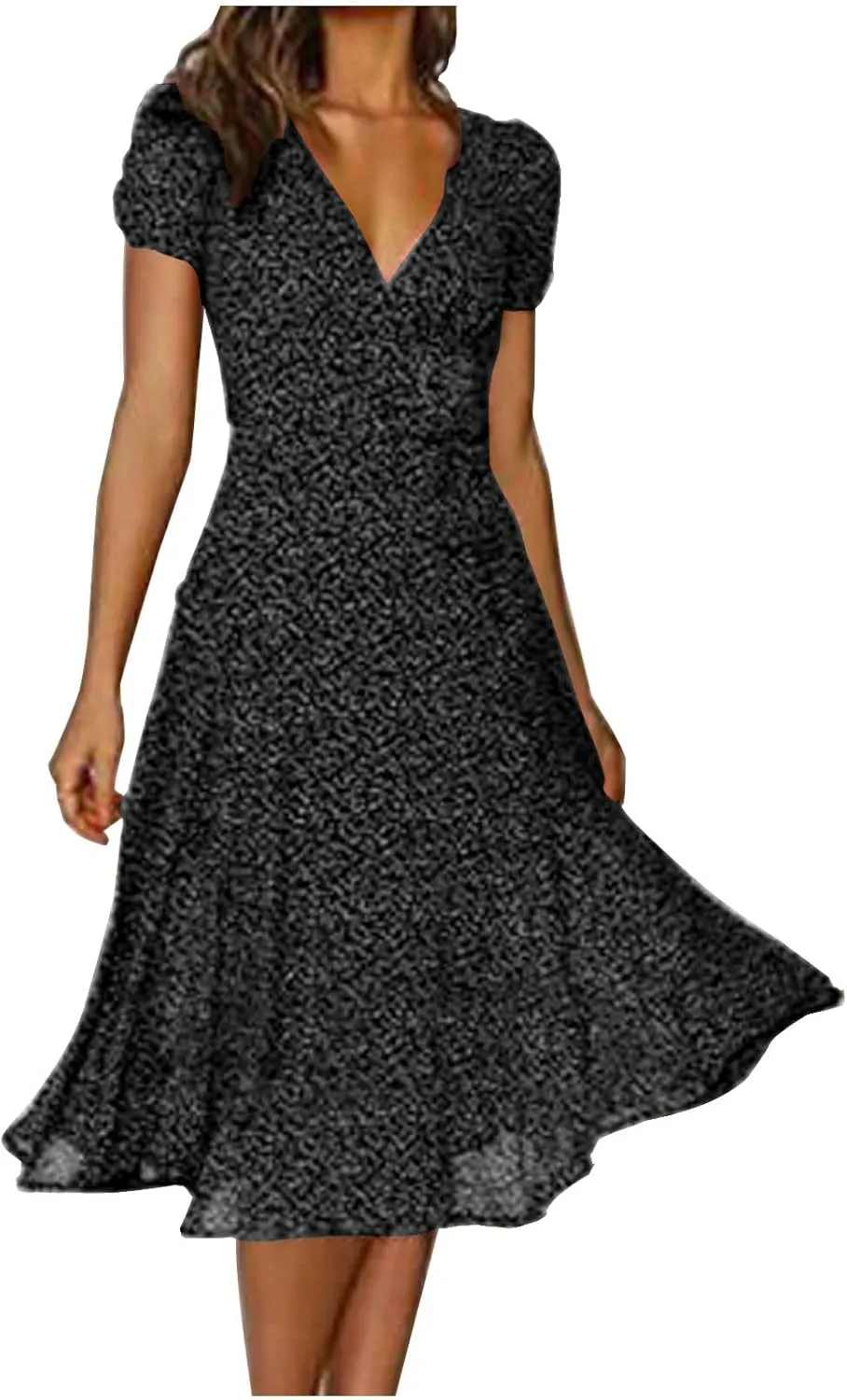 Summer Dresses for Women V-Neck Bandage Print Boho Maxi Dresses Casual Short Sleeve Flowy Swing Hawaiian Dresses