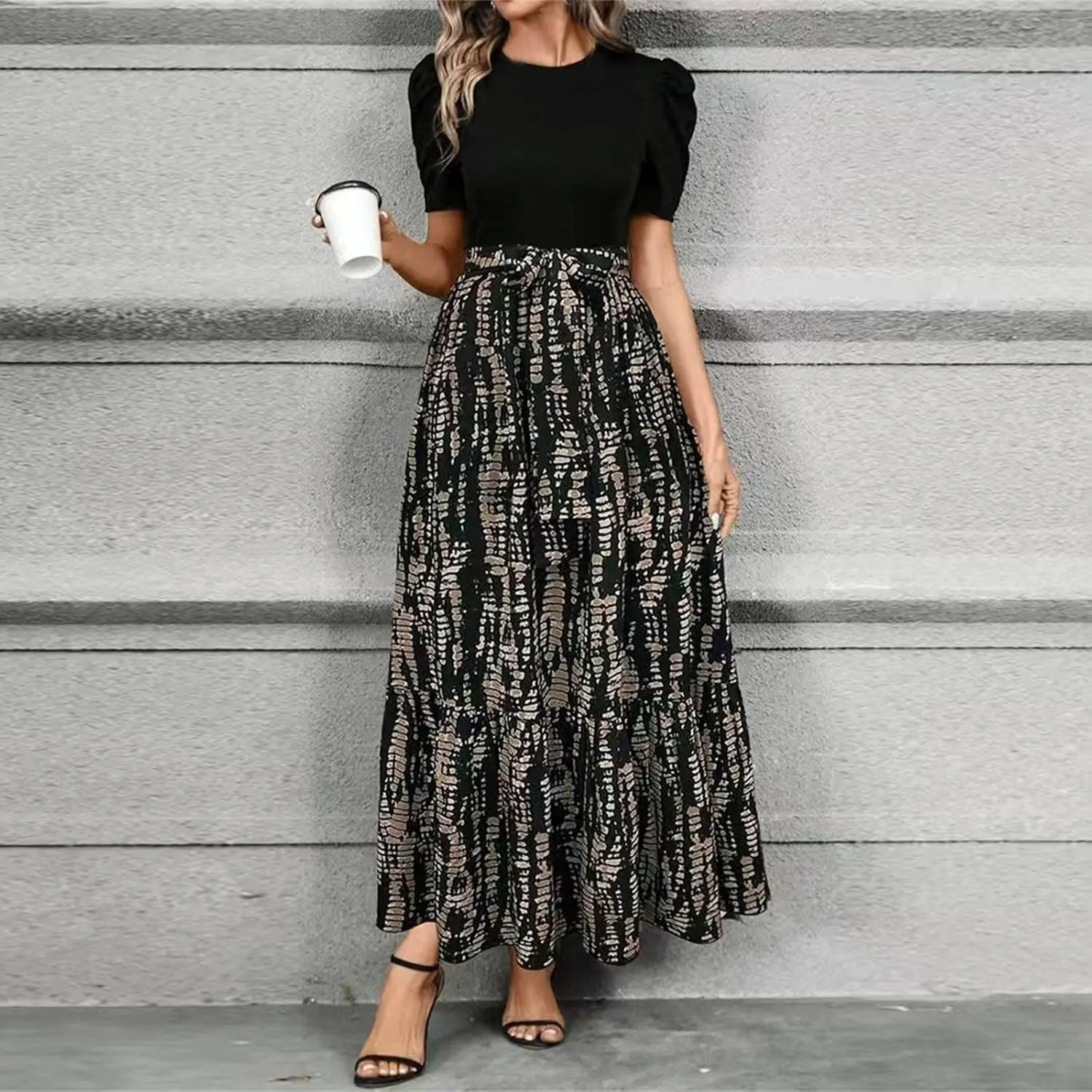 Summer Maxi Dresses for Women 2025 Casual Short Sleeve Floral Dress with Belt Elegant Wedding Guest Long Flowy Sun Dresses