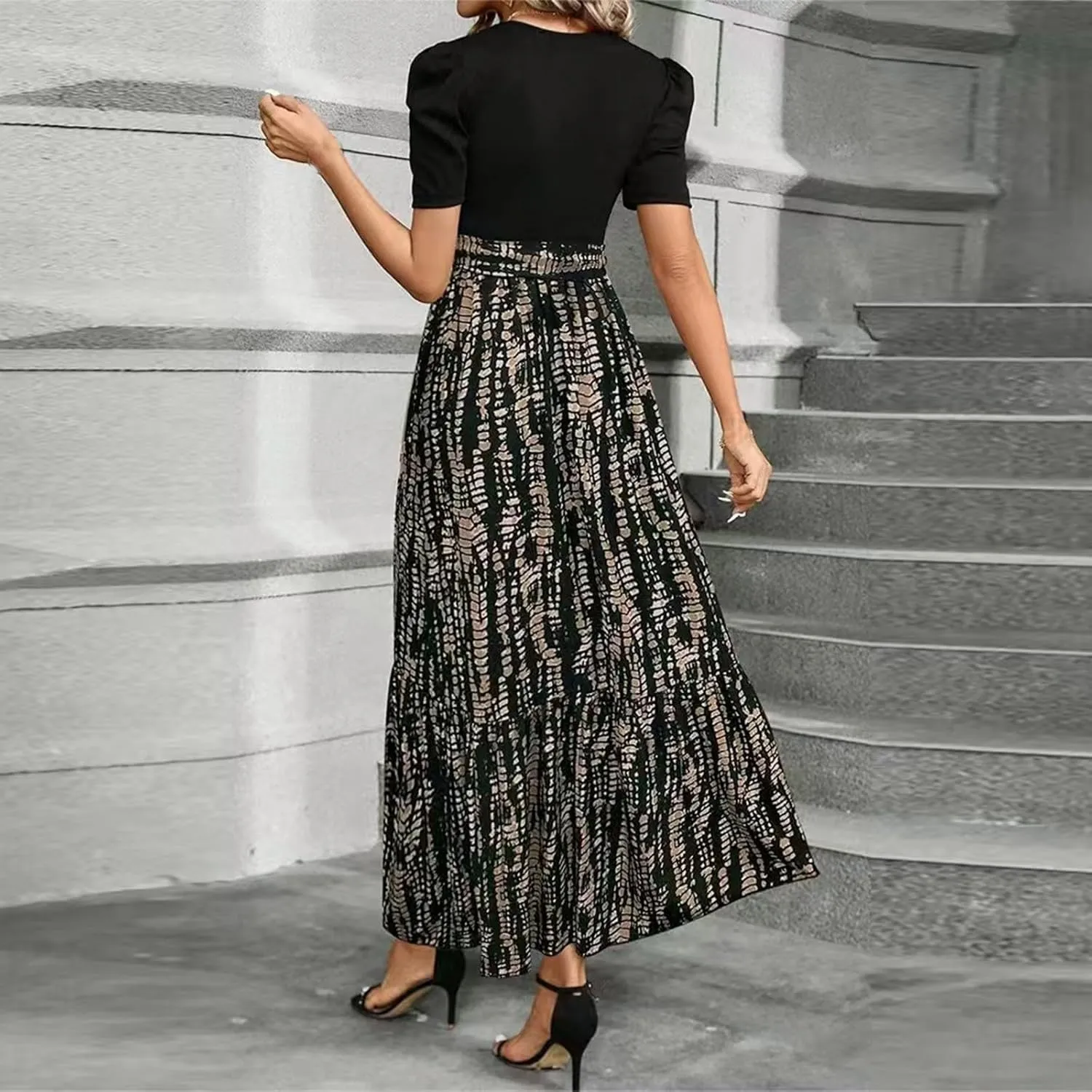 Summer Maxi Dresses for Women 2025 Casual Short Sleeve Floral Dress with Belt Elegant Wedding Guest Long Flowy Sun Dresses