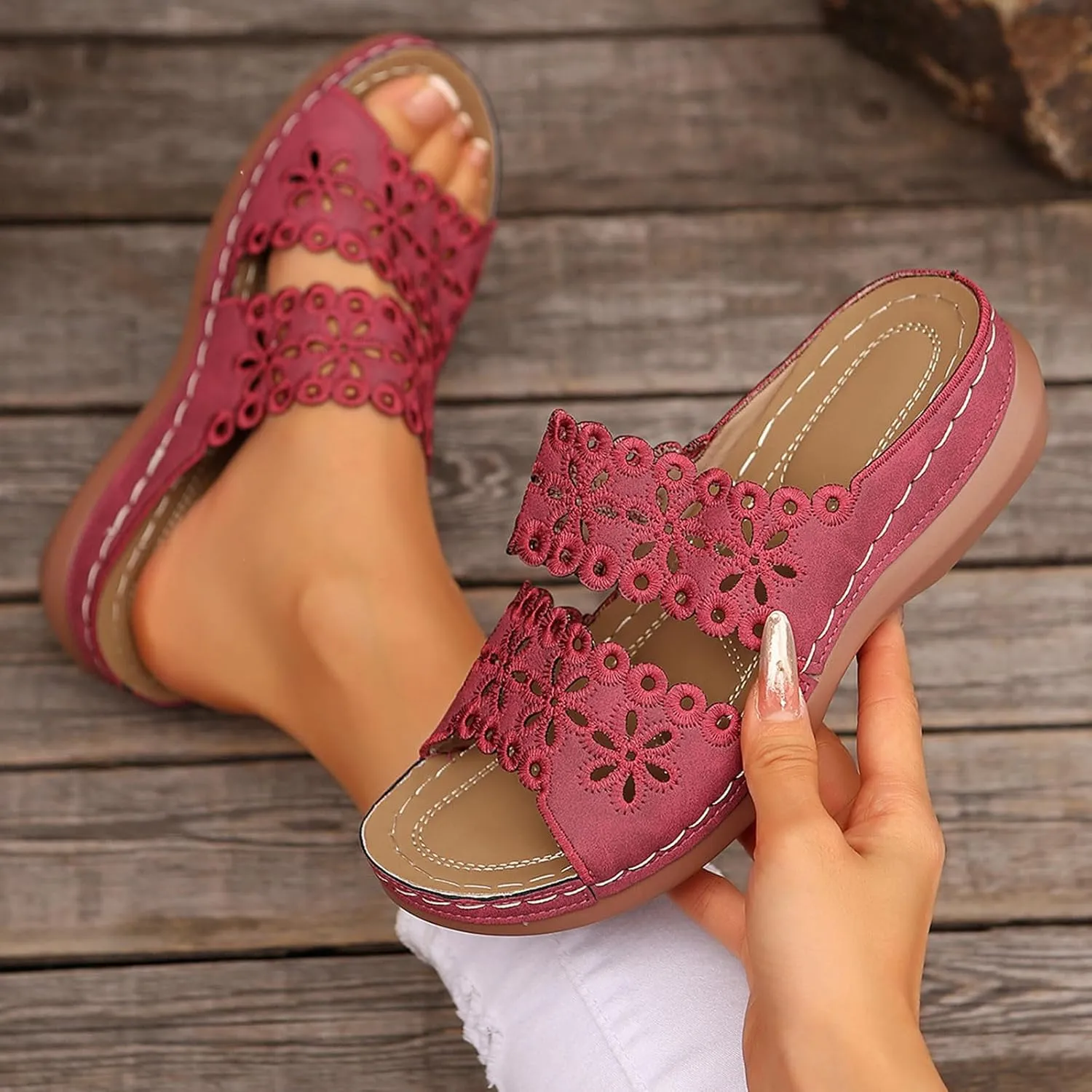Summer Sandals for Women Mesh Hollow Out Comfort Shoes Orthopedic Arch-Support Walking Wide Width Sandal