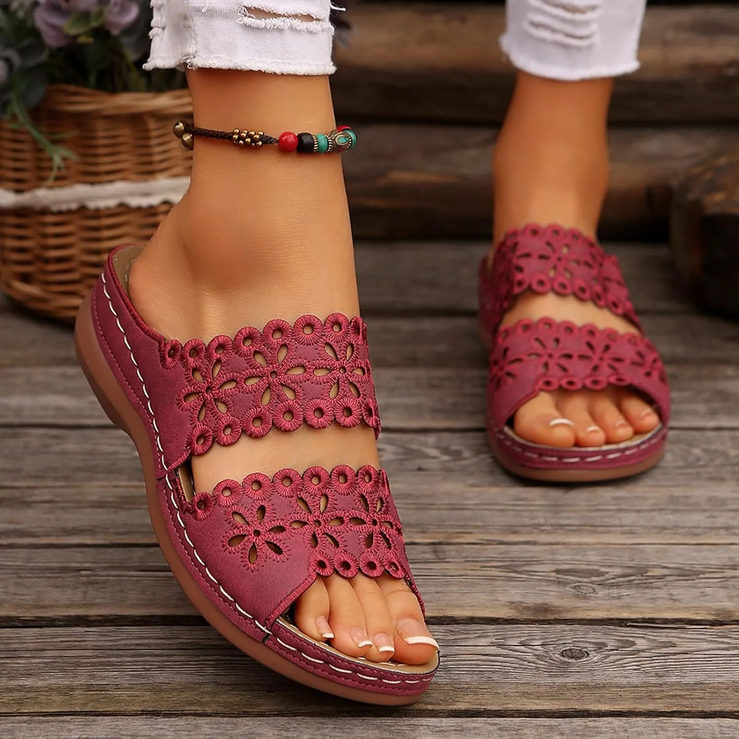 Summer Sandals for Women Mesh Hollow Out Comfort Shoes Orthopedic Arch-Support Walking Wide Width Sandal