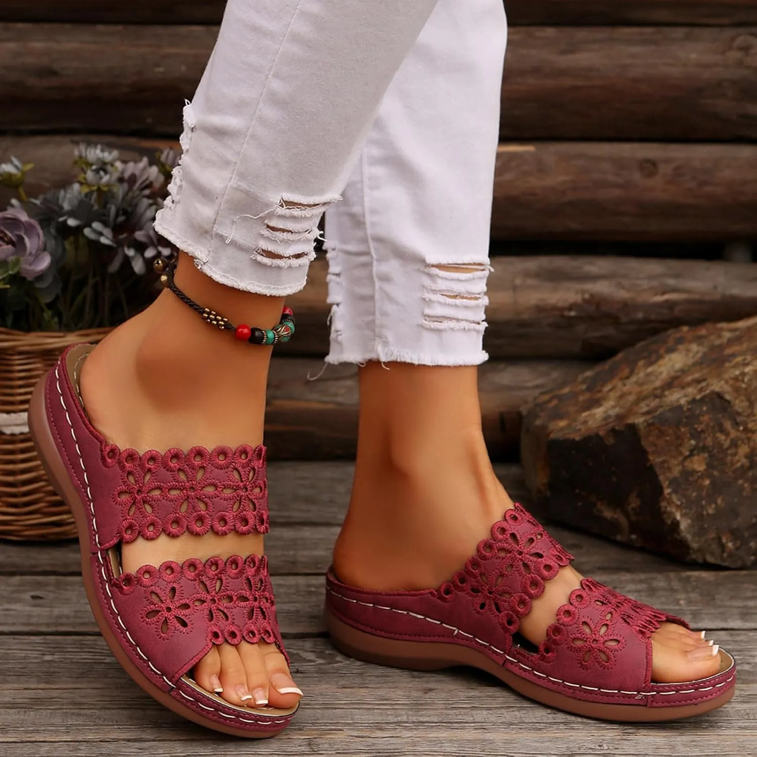 Summer Sandals for Women Mesh Hollow Out Comfort Shoes Orthopedic Arch-Support Walking Wide Width Sandal