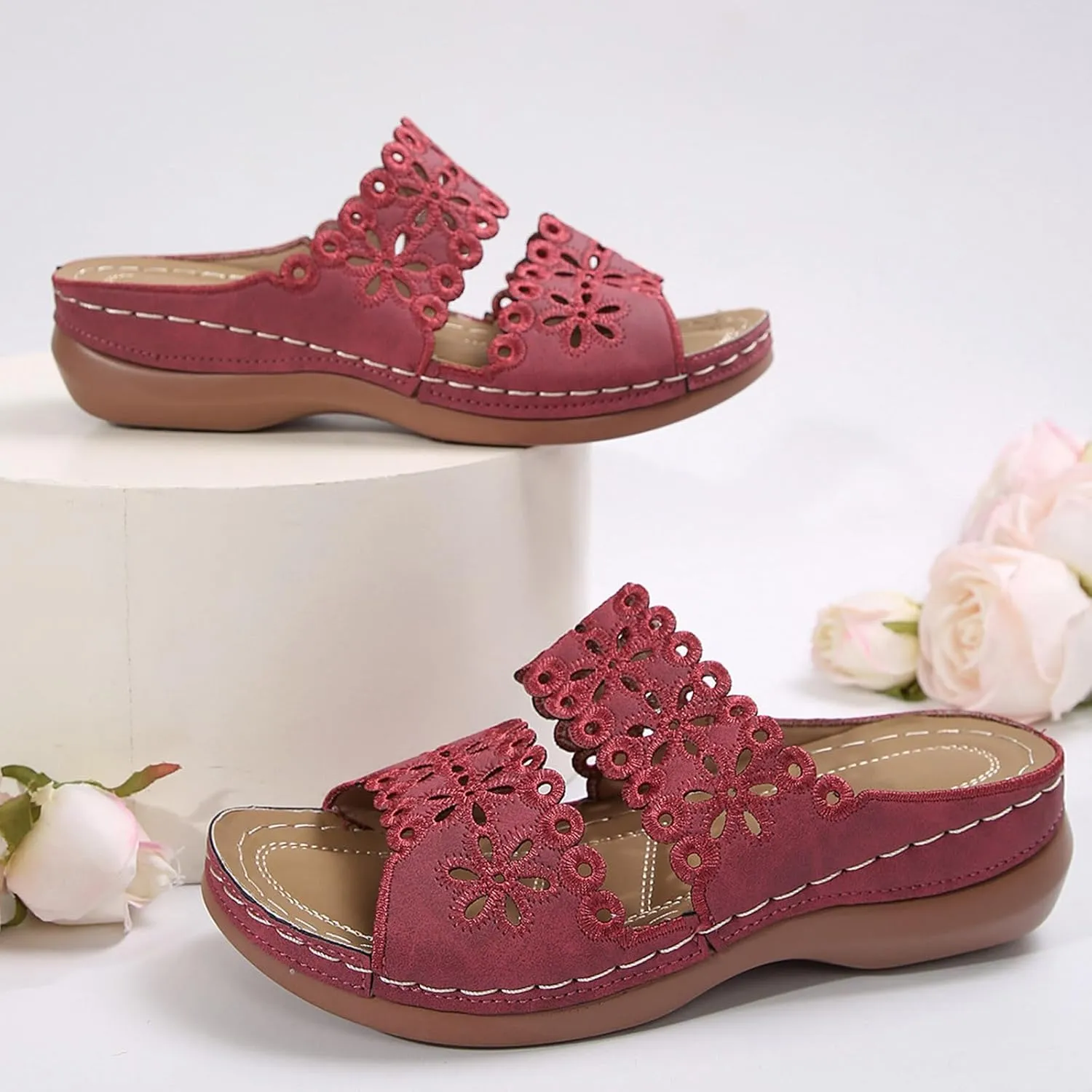 Summer Sandals for Women Mesh Hollow Out Comfort Shoes Orthopedic Arch-Support Walking Wide Width Sandal
