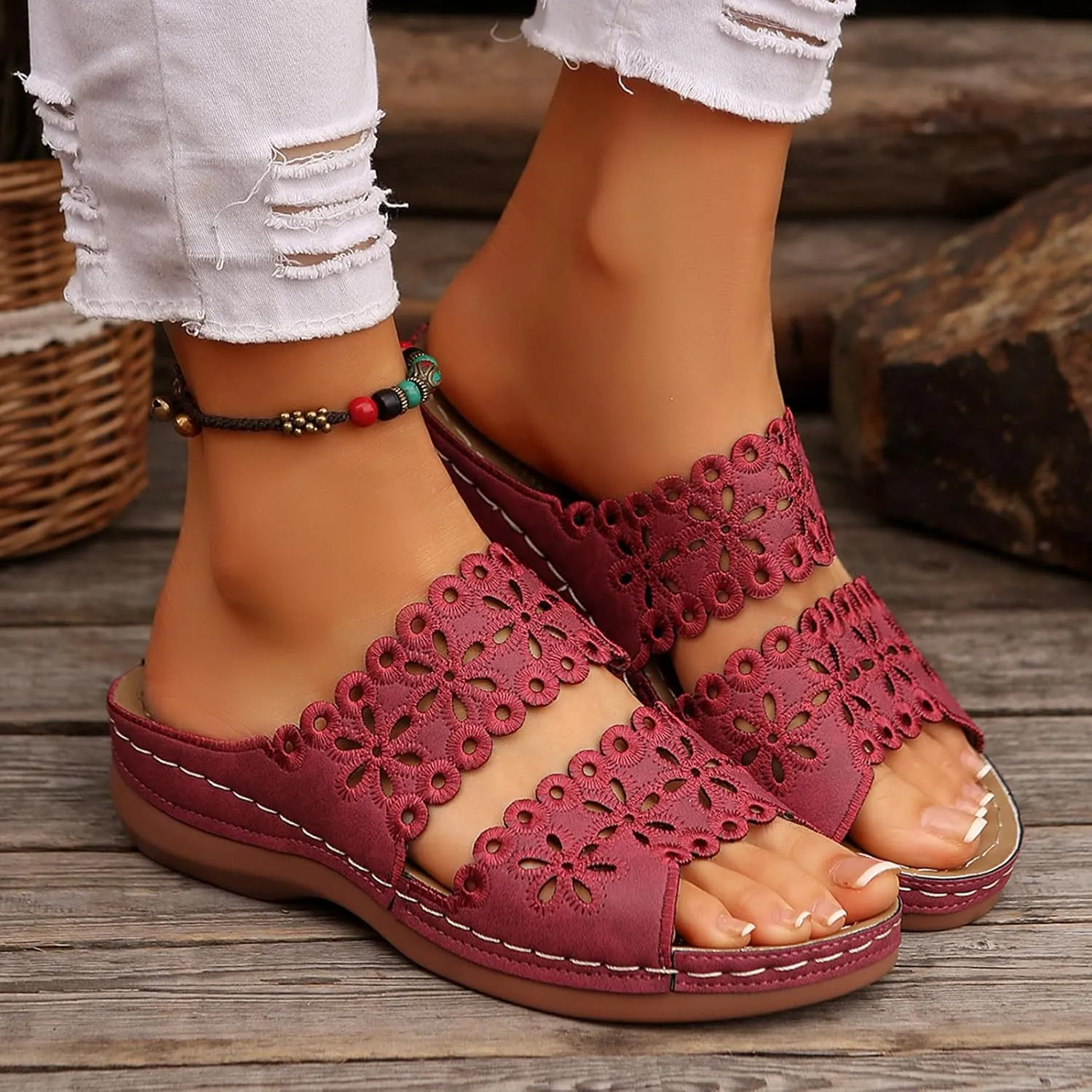 Summer Sandals for Women Mesh Hollow Out Comfort Shoes Orthopedic Arch-Support Walking Wide Width Sandal