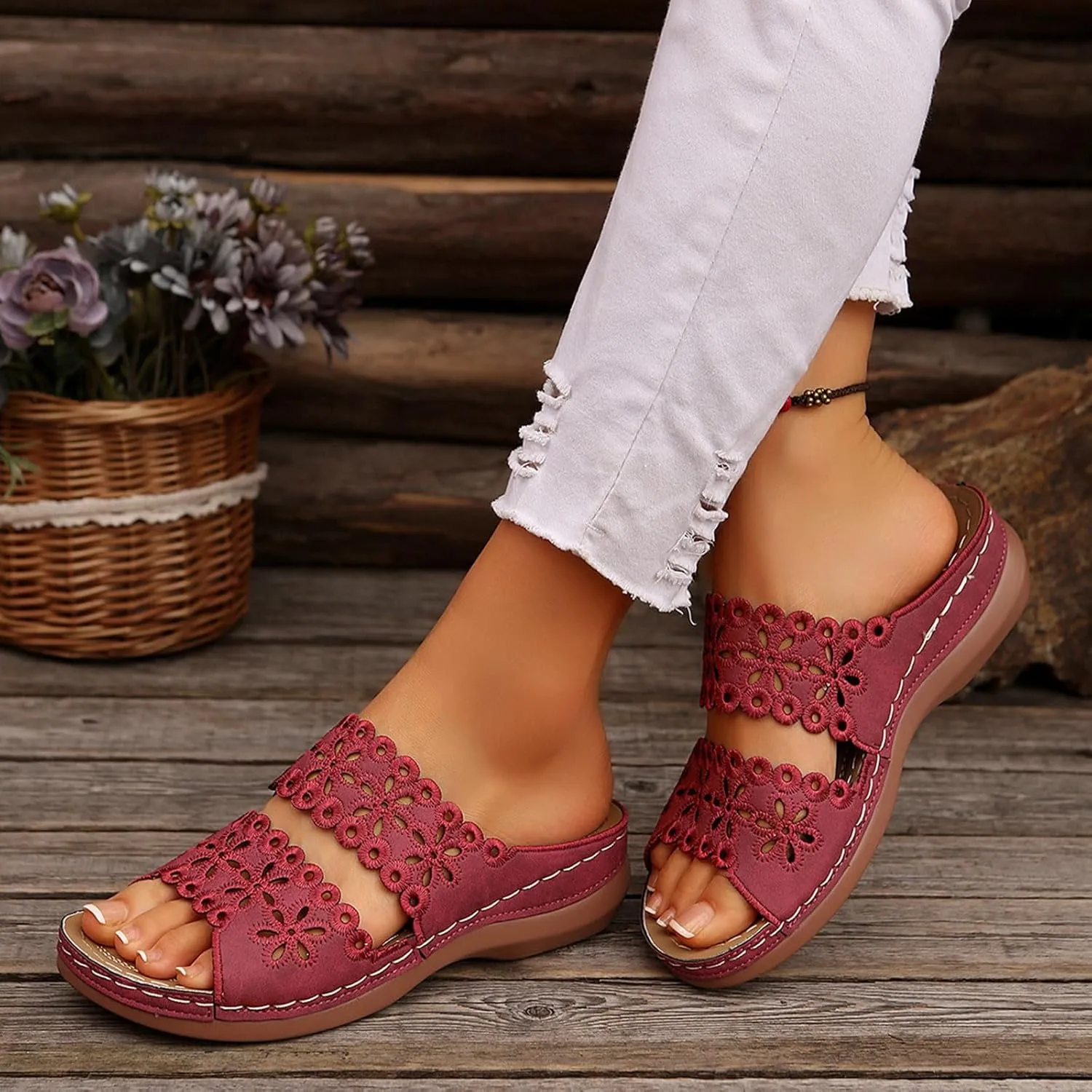 Summer Sandals for Women Mesh Hollow Out Comfort Shoes Orthopedic Arch-Support Walking Wide Width Sandal