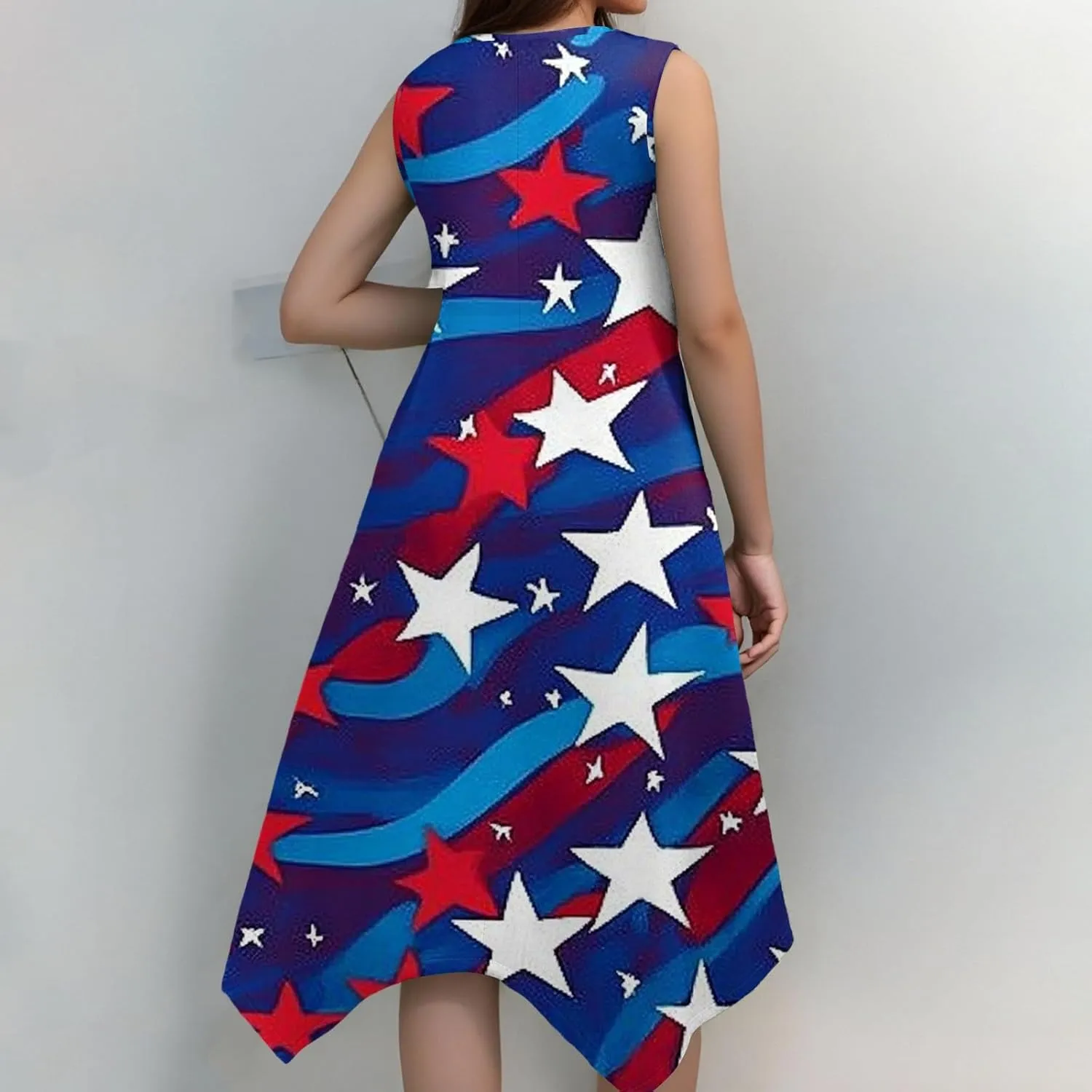 Sun Dresses for Women 2025 Vacation Summer Midi Sleeveless Irregular Hem Dress U-Neck Dresses A Line with Pockets