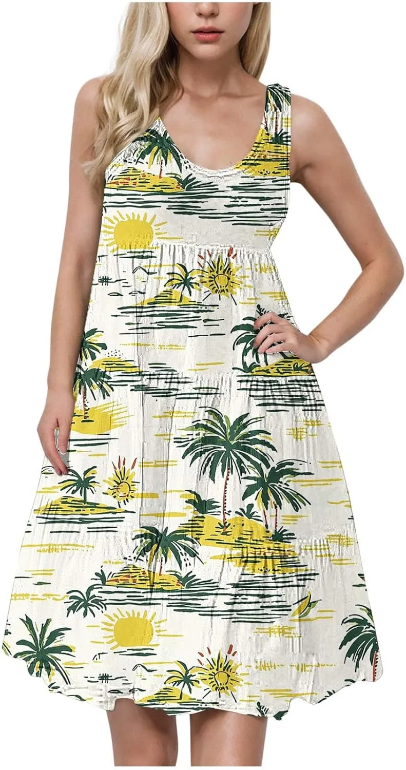Sundresses for Women 2025 Floral Sleeveless Tank Mini Dress Boho Loose Fit A Line Ruffle Dress Loose Summer Sundress