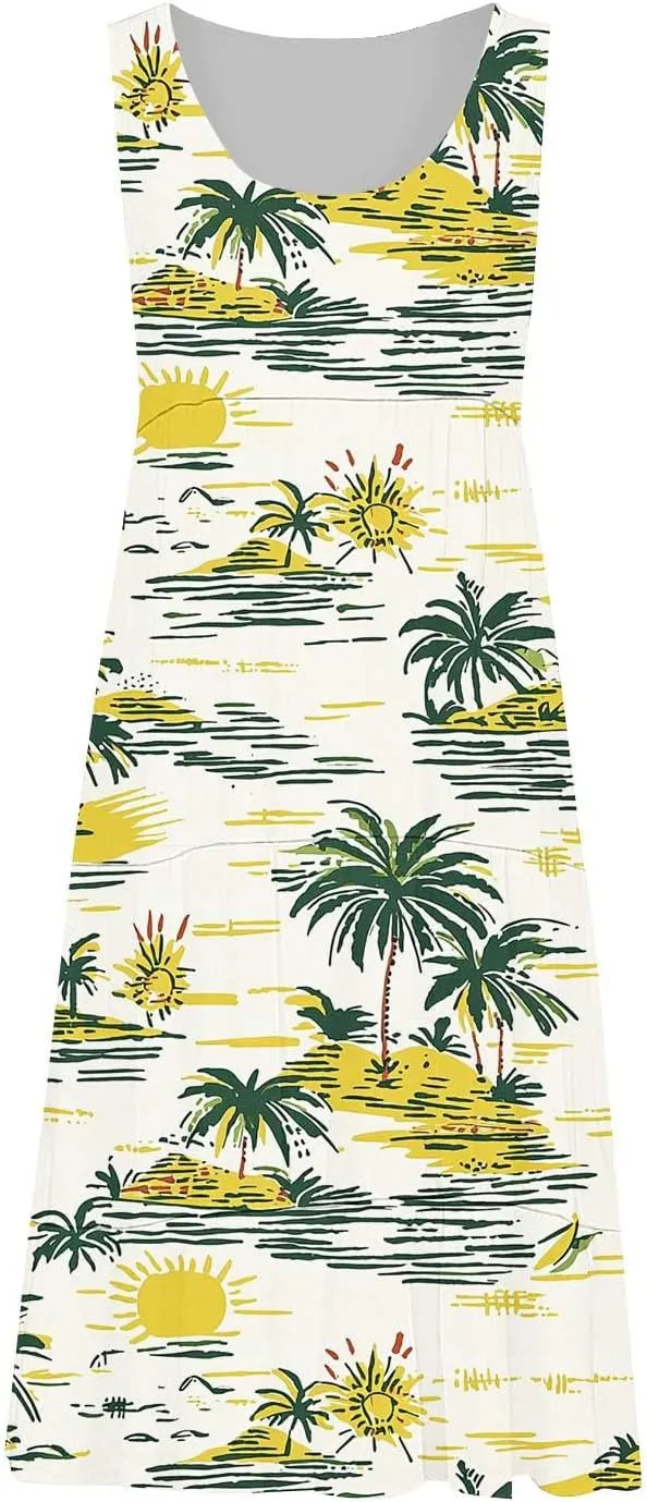 Sundresses for Women 2025 Floral Sleeveless Tank Mini Dress Boho Loose Fit A Line Ruffle Dress Loose Summer Sundress