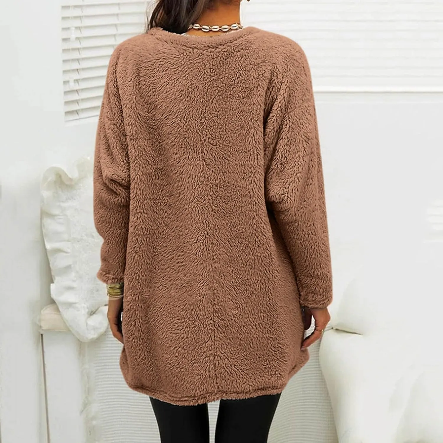 Sweatshirts for Women Fuzzy Fleece hoodie Crew Neck Long Sleeve Sherpa Pullover Tops Warm Soft Winter Fall Blouse
