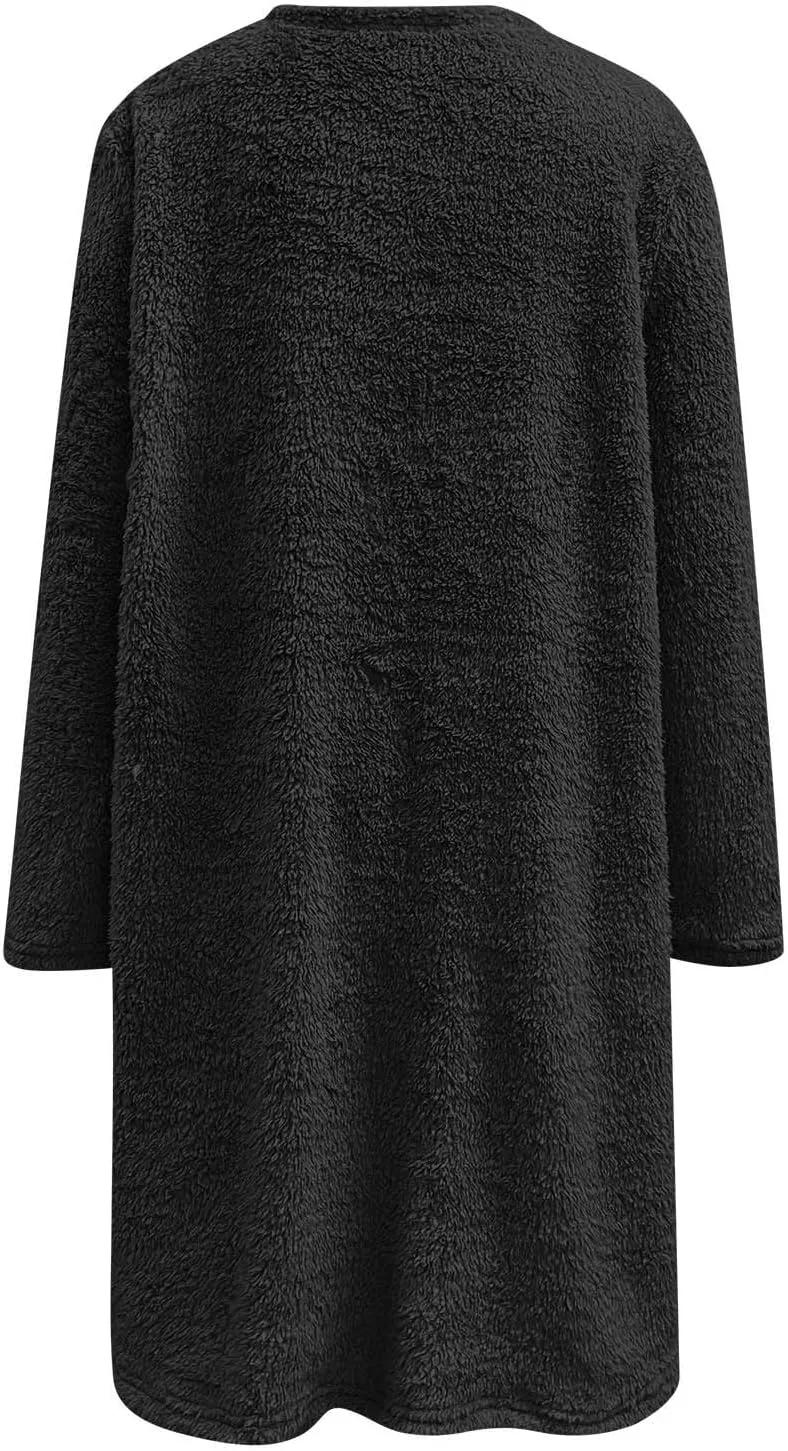 Sweatshirts for Women Fuzzy Fleece hoodie Crew Neck Long Sleeve Sherpa Pullover Tops Warm Soft Winter Fall Blouse