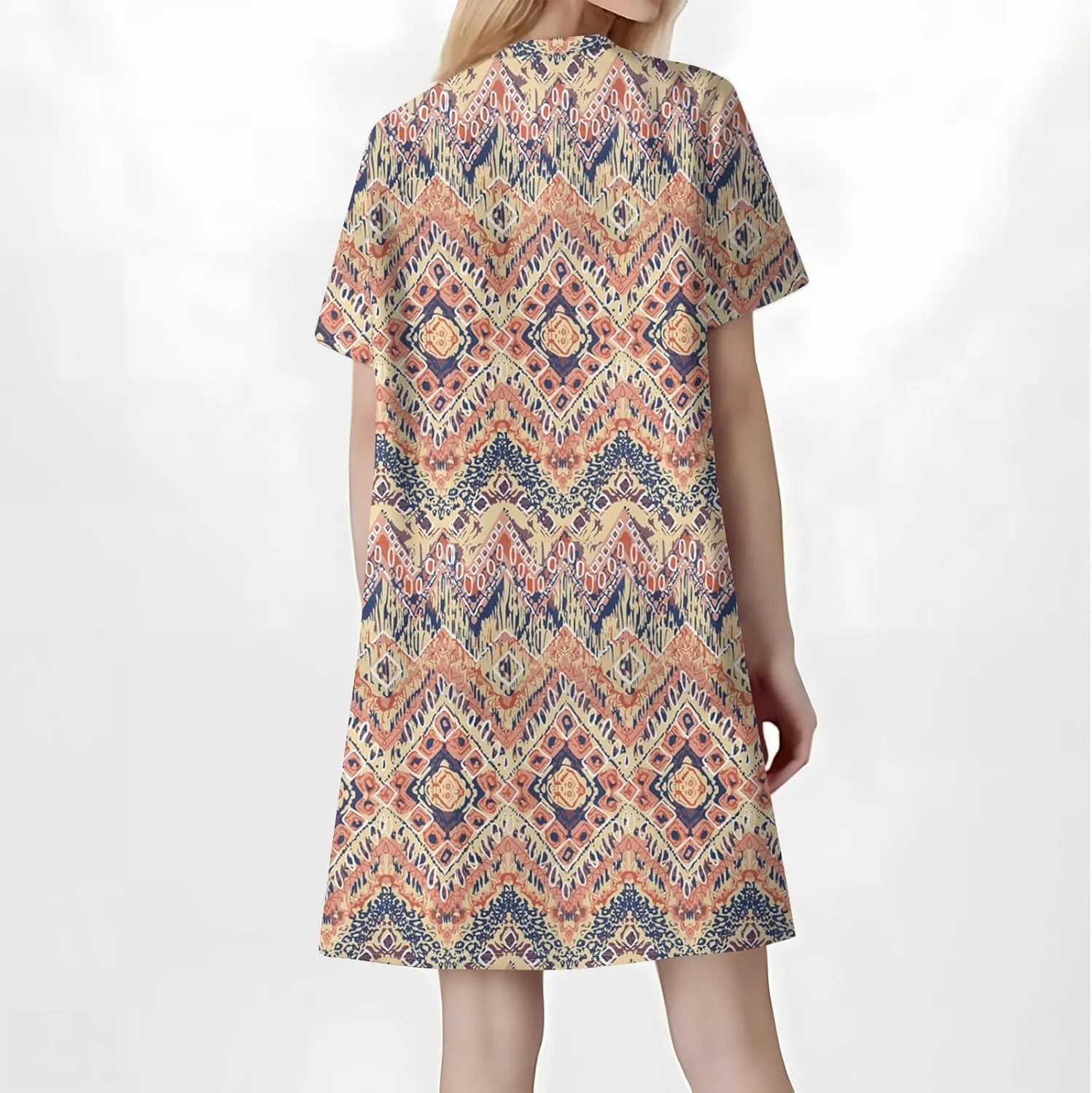 T Shirt Dress for Women Short Sleeve Button Down Pullover V Neck Floral Printed Shirt Summer Beach Vacation Mini Sundresses