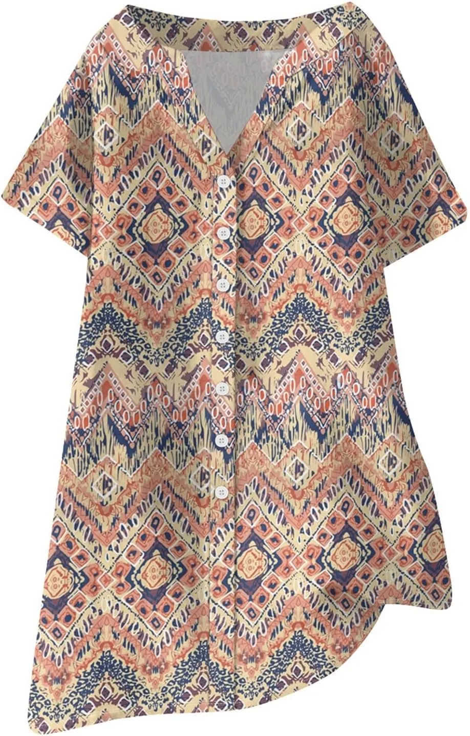 T Shirt Dress for Women Short Sleeve Button Down Pullover V Neck Floral Printed Shirt Summer Beach Vacation Mini Sundresses