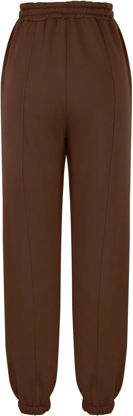 Tapered Sweatpant for Women Solid Color Casual Basic Drawstring Trousers Elastic High Waist Loose Pants with Pockets