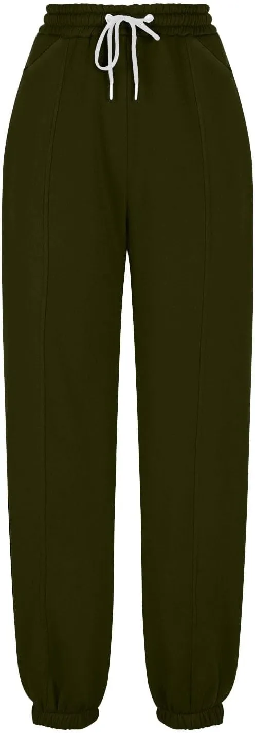 Tapered Sweatpant for Women Solid Color Casual Basic Drawstring Trousers Elastic High Waist Loose Pants with Pockets