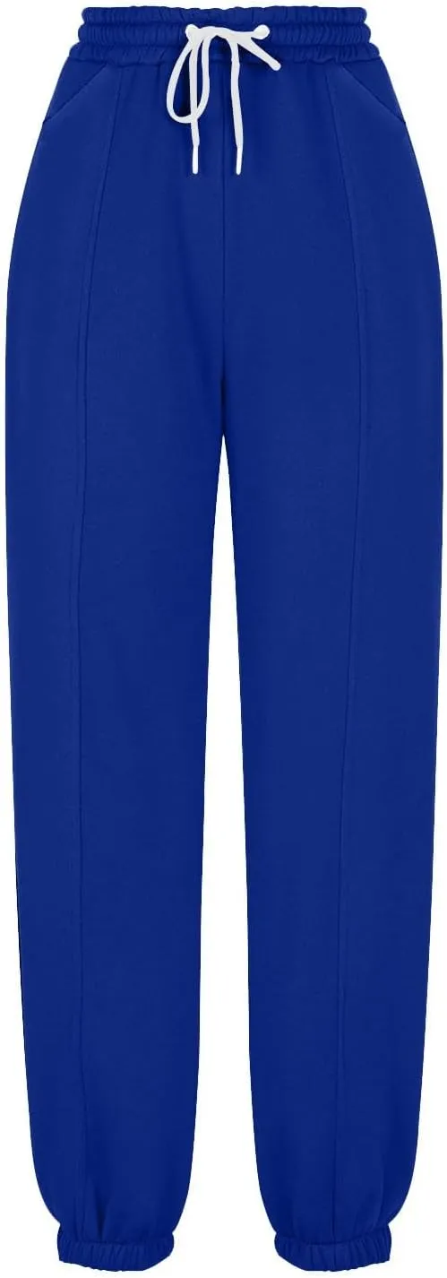 Tapered Sweatpant for Women Solid Color Casual Basic Drawstring Trousers Elastic High Waist Loose Pants with Pockets