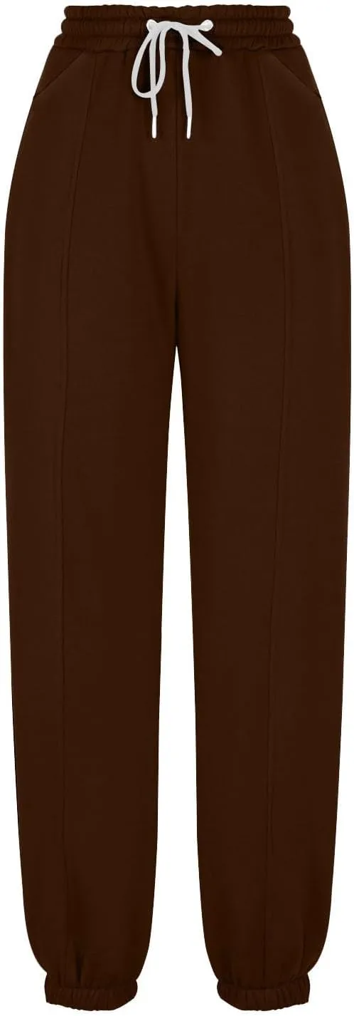 Tapered Sweatpant for Women Solid Color Casual Basic Drawstring Trousers Elastic High Waist Loose Pants with Pockets