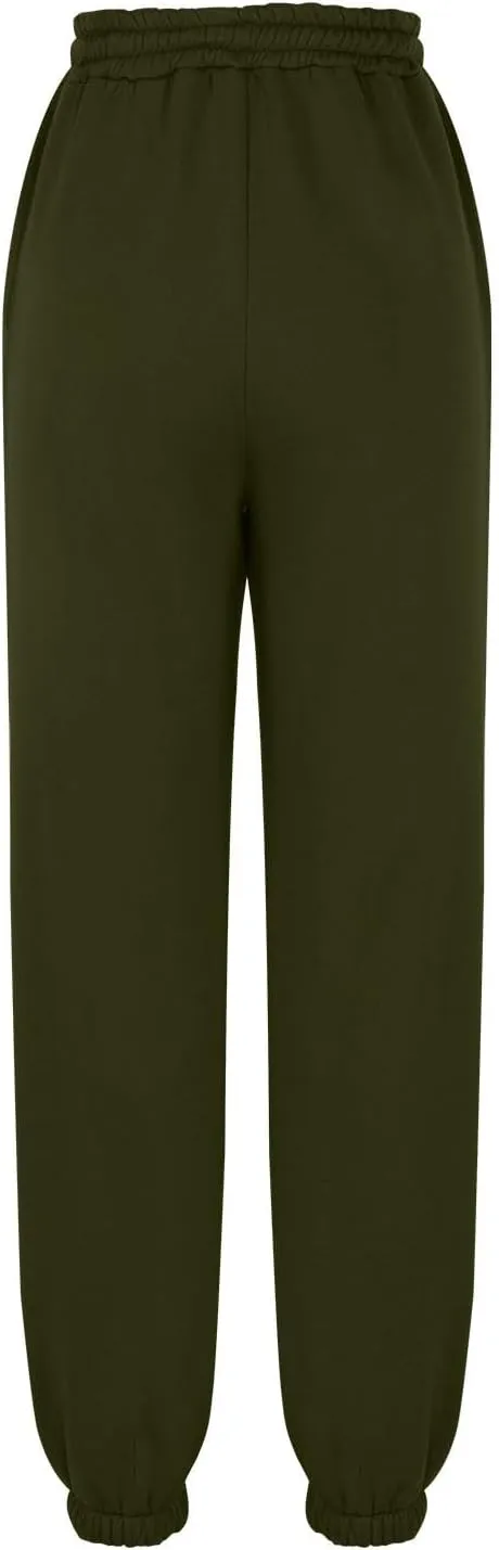 Tapered Sweatpant for Women Solid Color Casual Basic Drawstring Trousers Elastic High Waist Loose Pants with Pockets