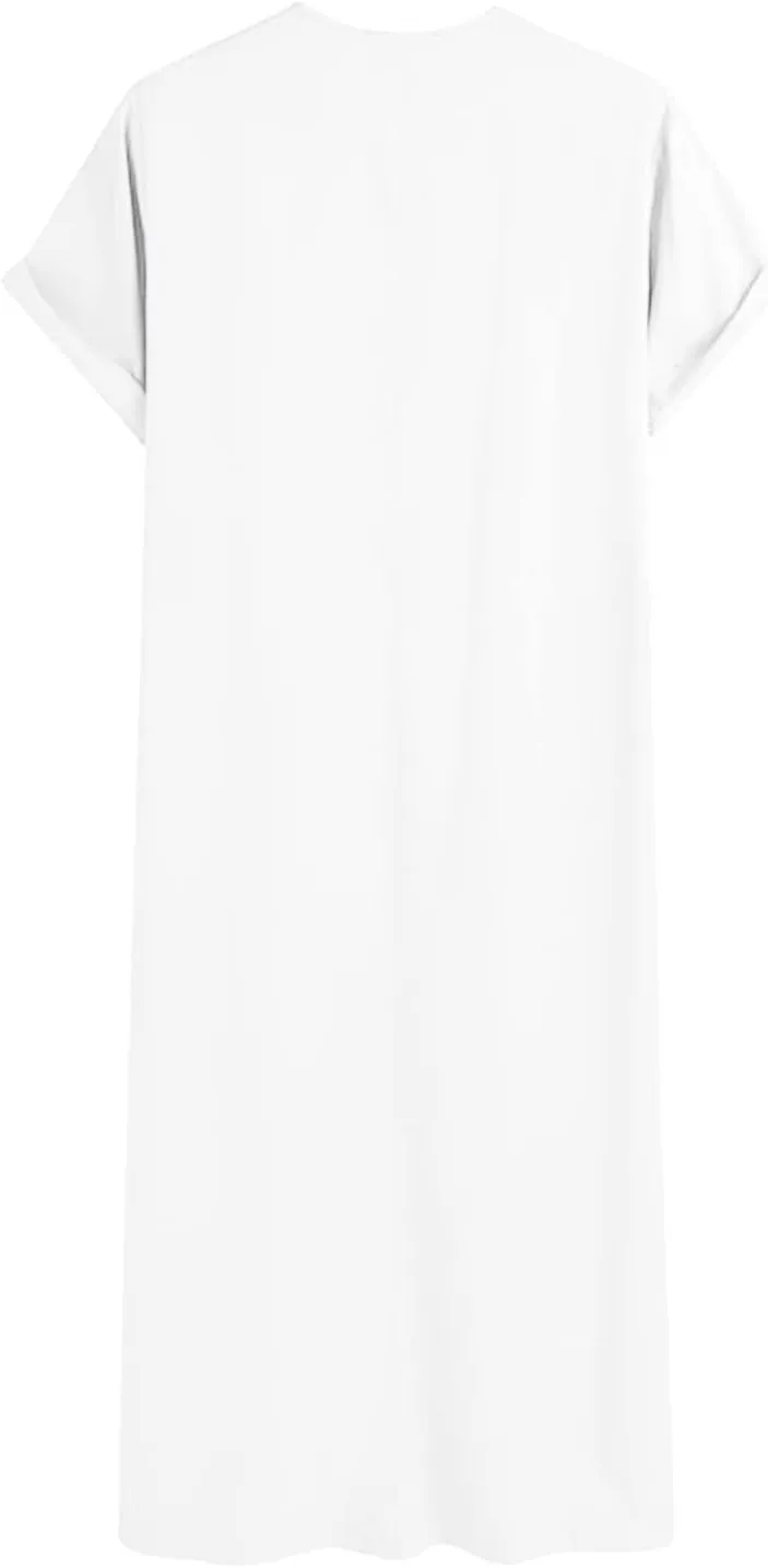 Thatrich Mens Arabic Thobe Short Sleeve Muslin Shirt Full Length Nightgown Lightweight Henley Shirts Casual Robe Spring Wear