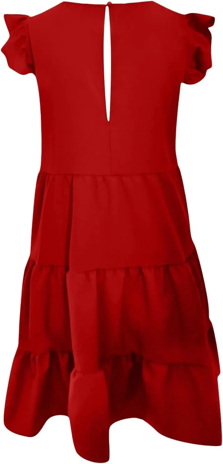 Tiered Dresses for Women Summer Trendy Ruffle Sleeve Mini Dress Casual Loose Flowy Swing Vacation Dresses
