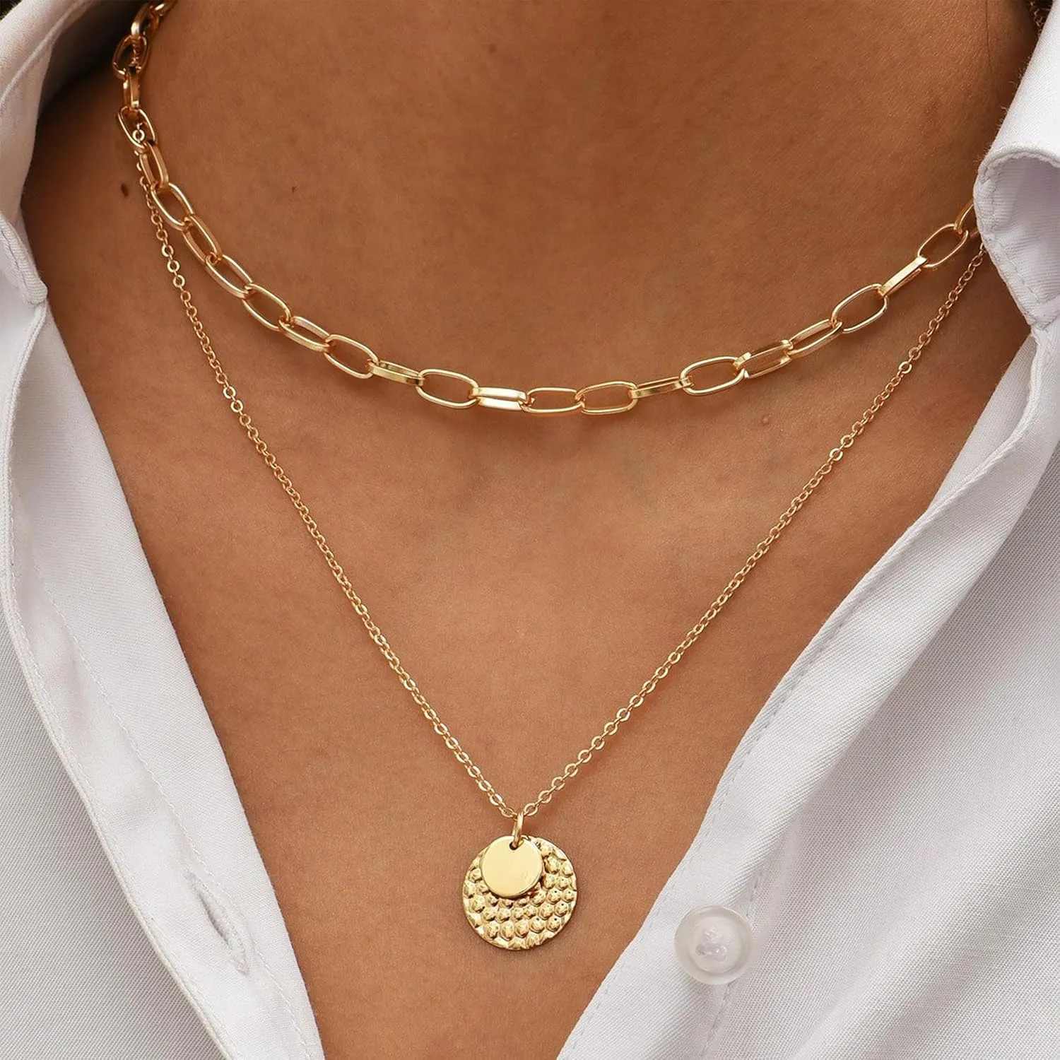 TOBENY Layered Necklaces for Women Dainty 14k Gold Plated Cross Moon Choker Necklaces Simple Gold Layered Chain Pendant Necklaces Jewelry Gift for Women