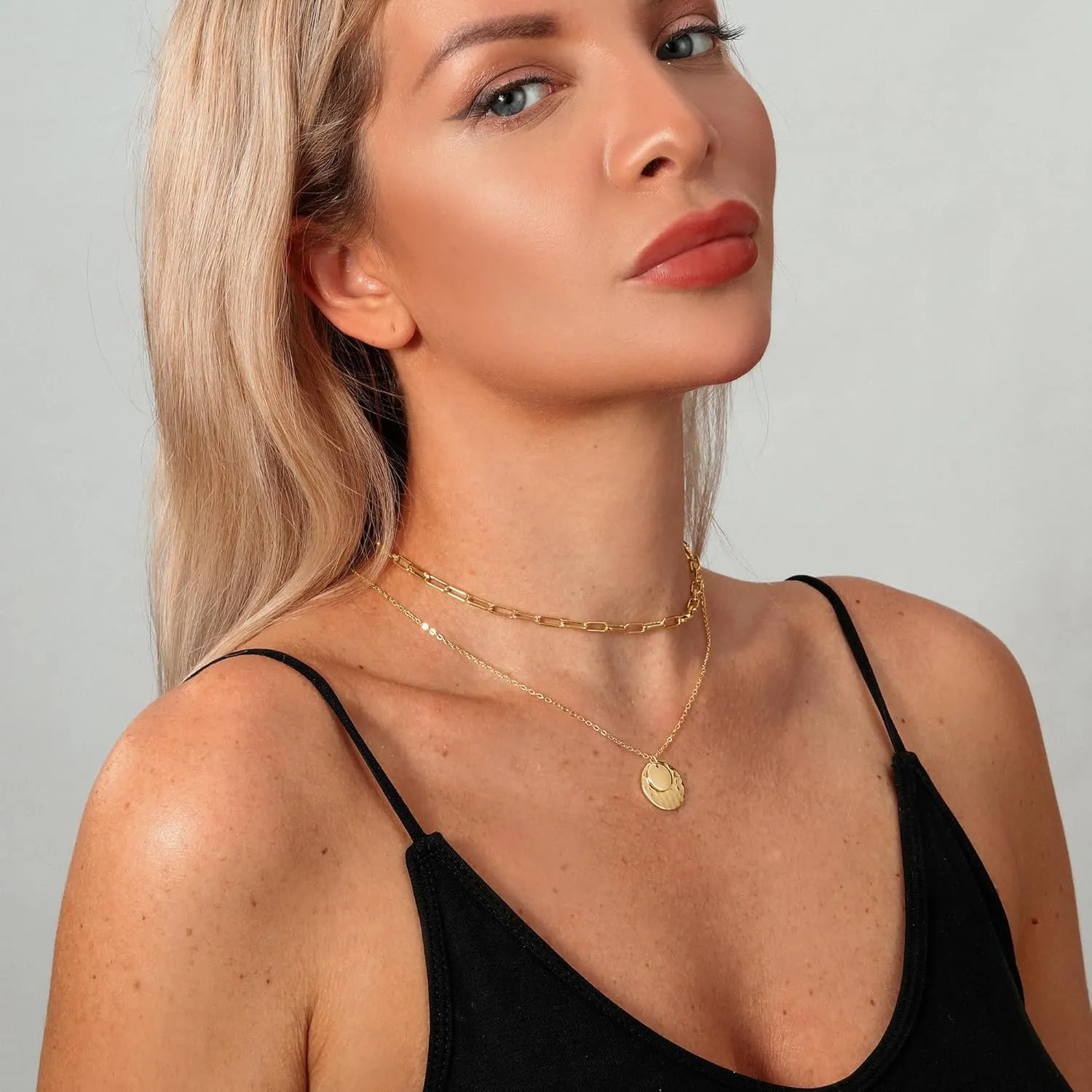 TOBENY Layered Necklaces for Women Dainty 14k Gold Plated Cross Moon Choker Necklaces Simple Gold Layered Chain Pendant Necklaces Jewelry Gift for Women